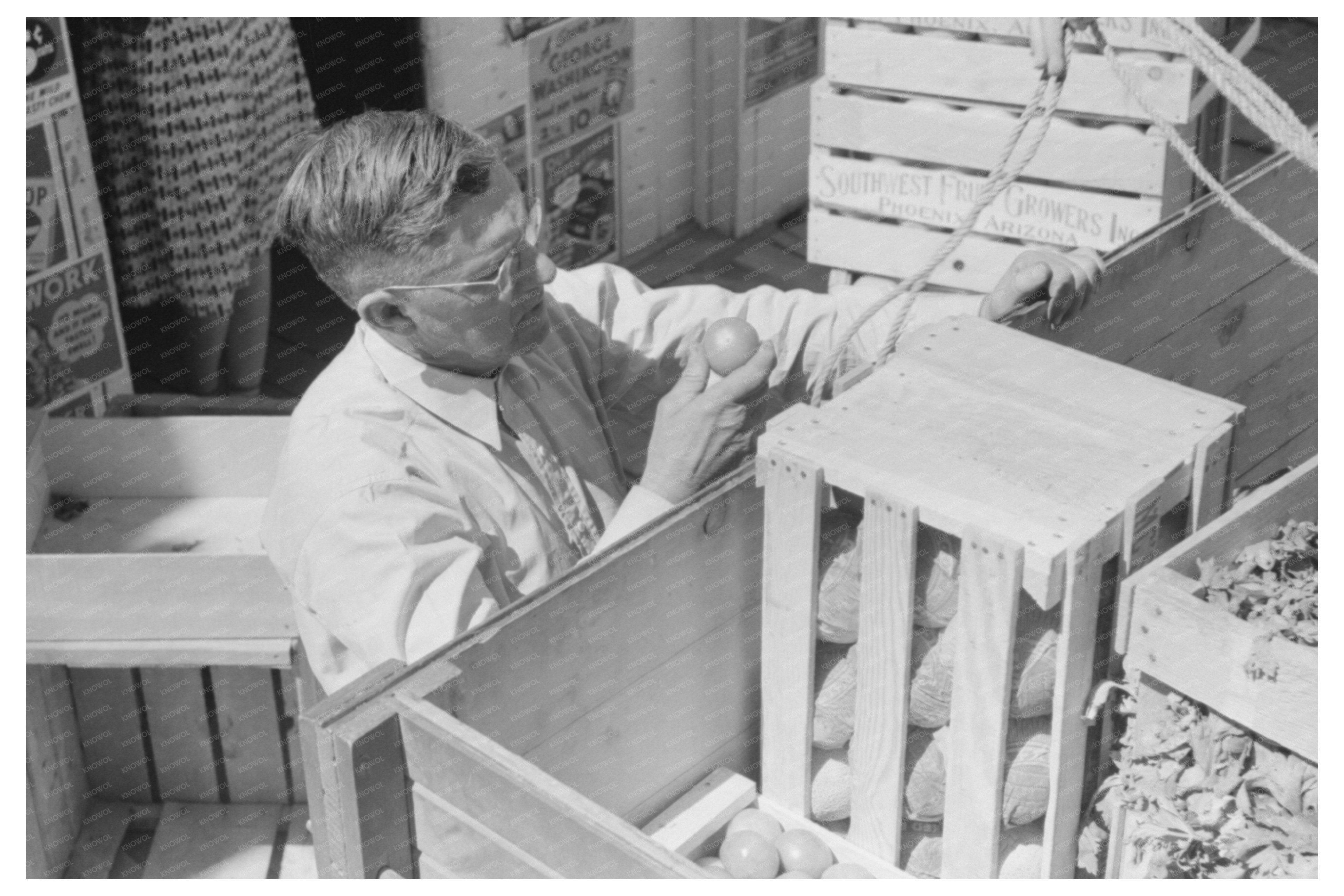 Mr. Keele Buying Oranges in Pie Town New Mexico June 1940