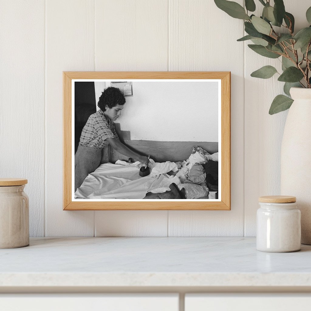 Vintage 1940 Photo of Farmers Daughter Ironing in New Mexico