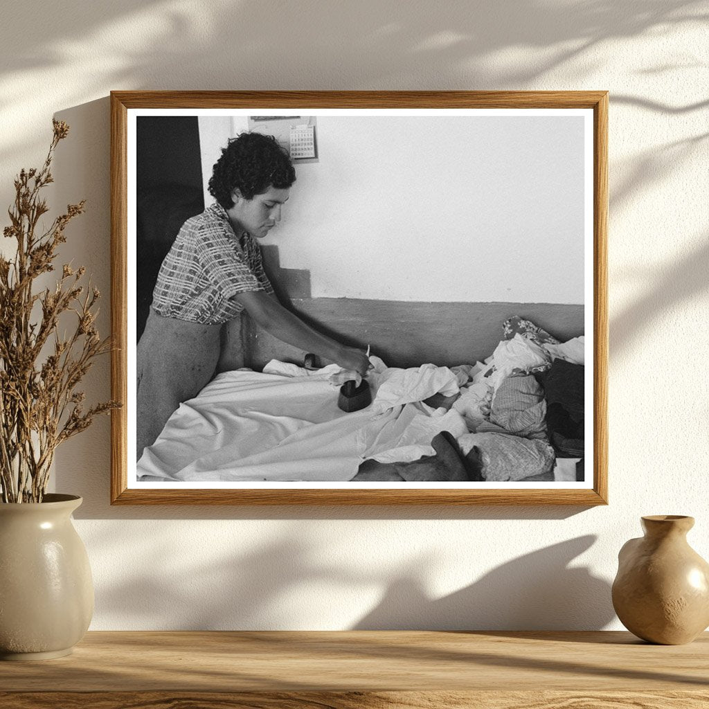 Vintage 1940 Photo of Farmers Daughter Ironing in New Mexico