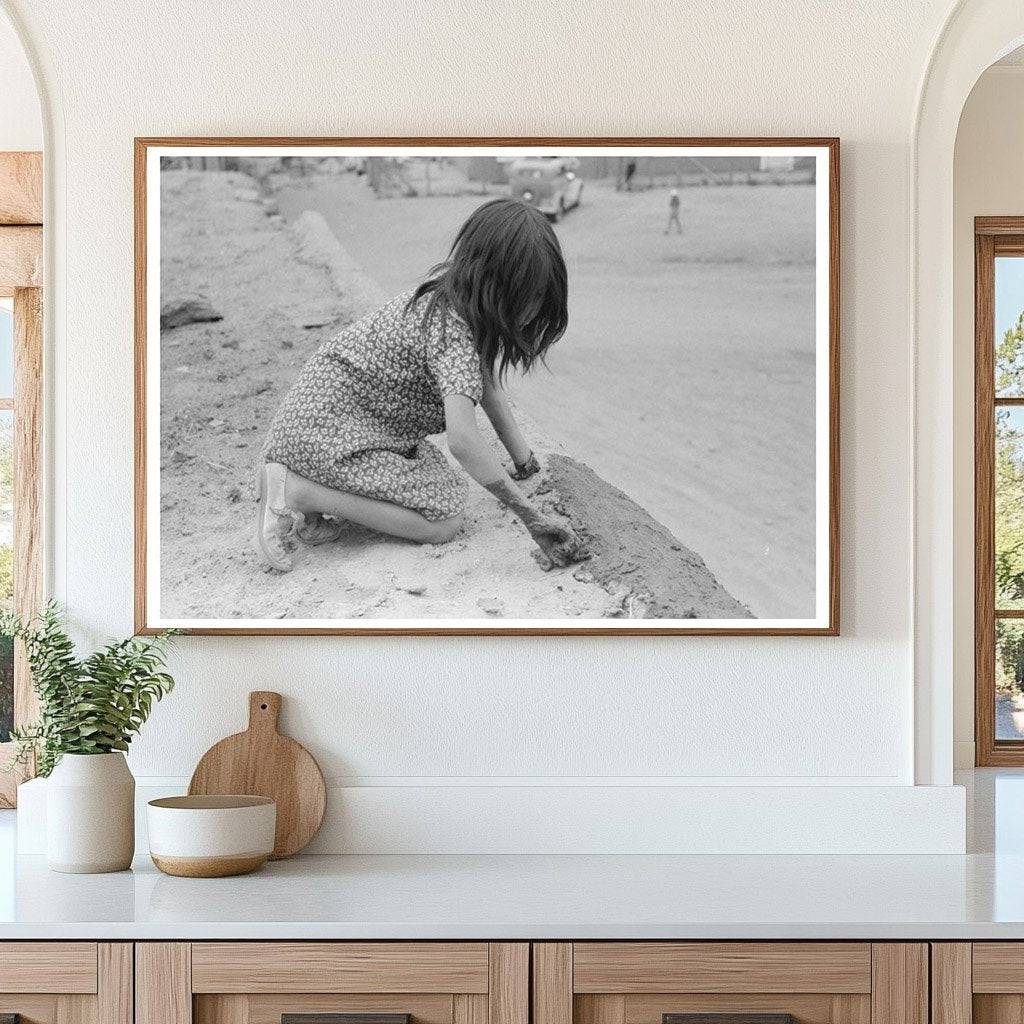 Spanish-American Girl Plastering Adobe House 1940