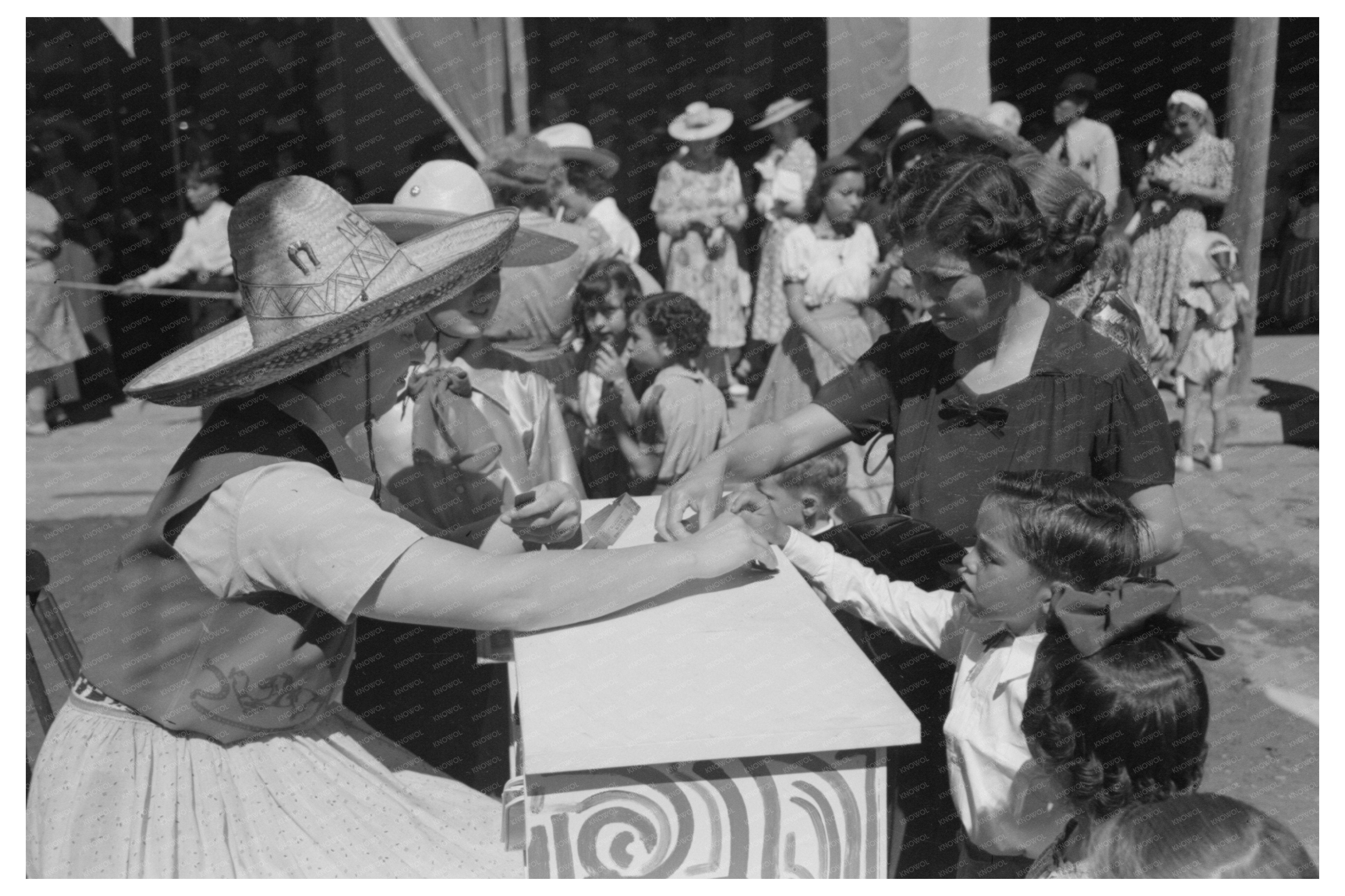 Merry-Go-Round Fiesta Scene Taos New Mexico 1940
