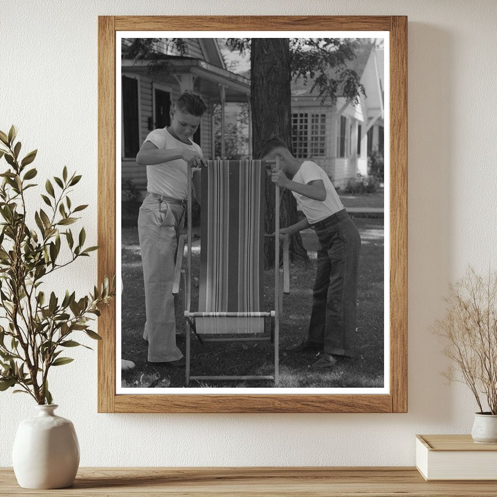 Deck Chairs on Lawn in Caldwell Idaho July 1941