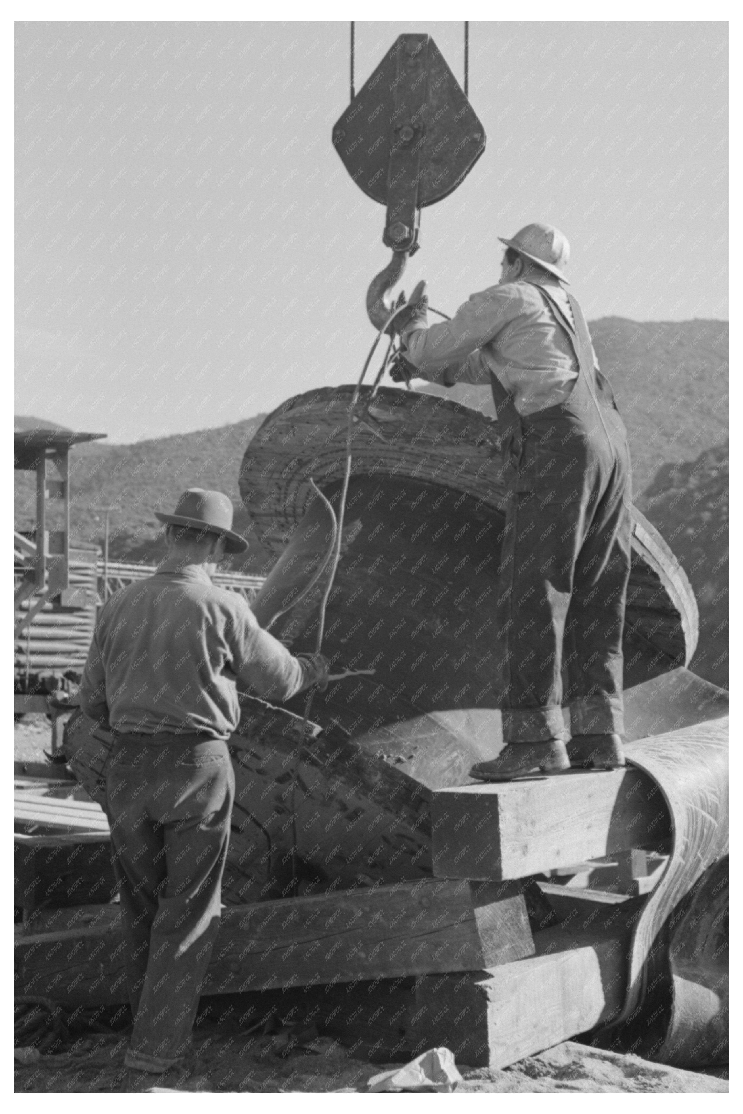 Rubber Conveyor Belt Workmen at Shasta Dam December 1941