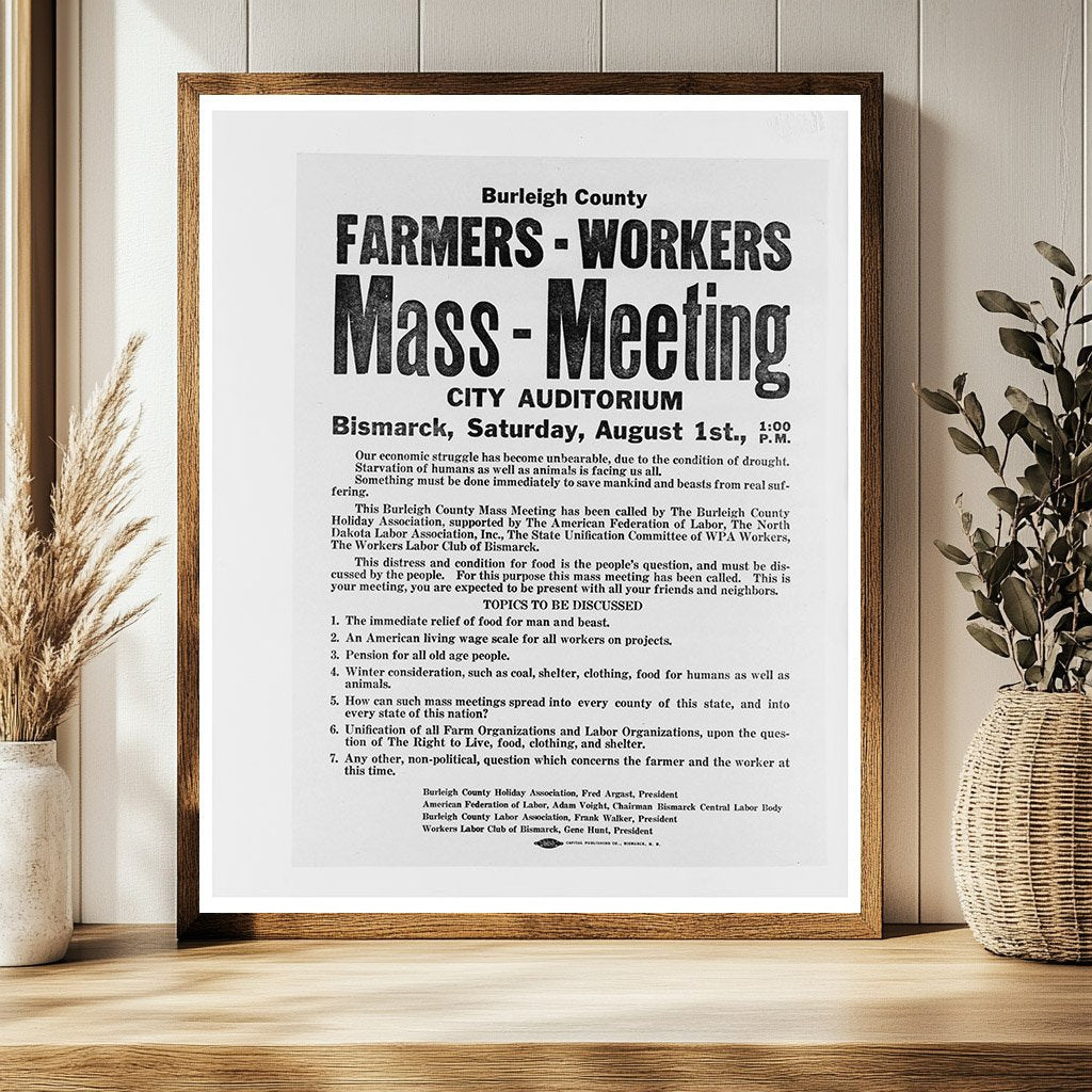Burleigh County Drought Meeting Poster August 1937