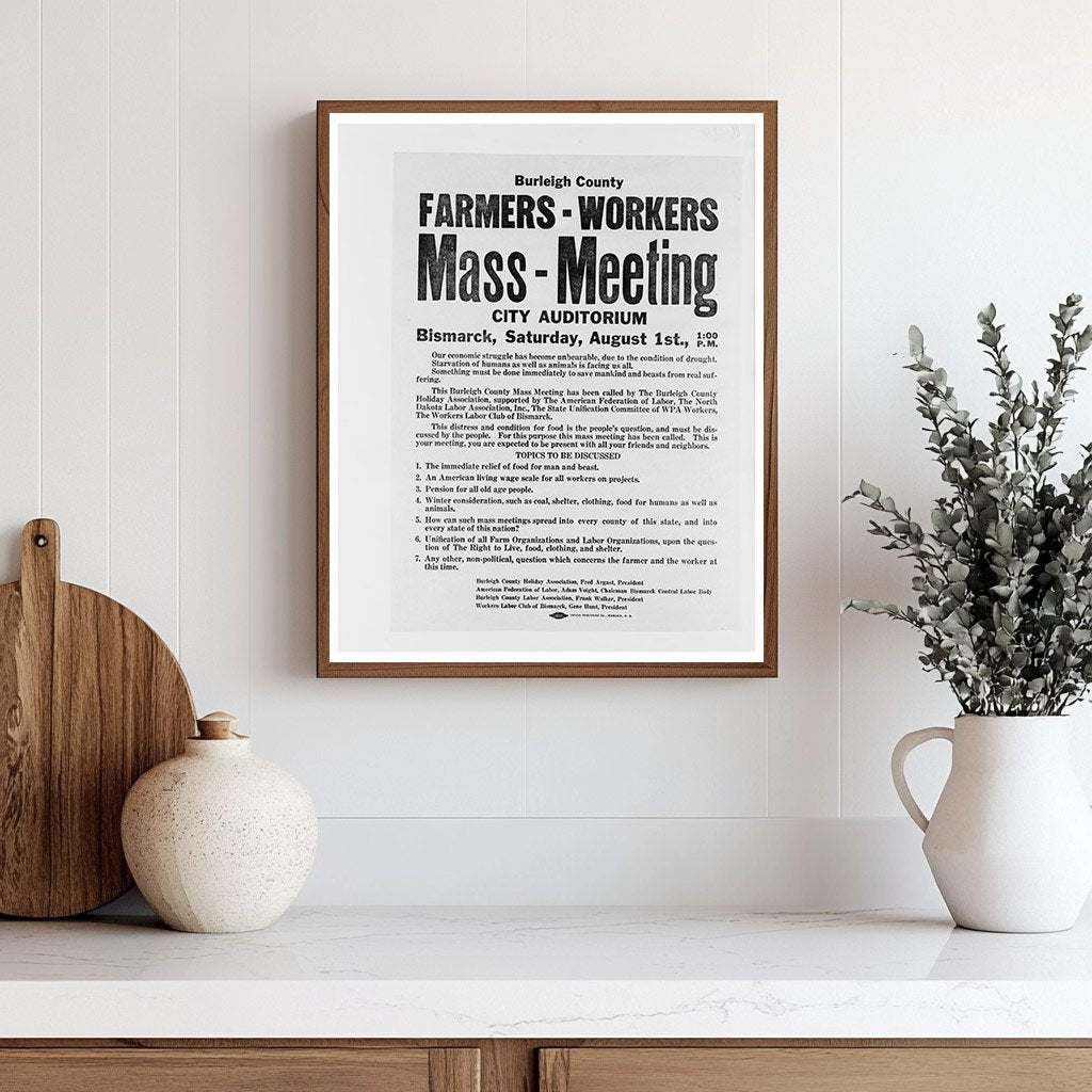 Burleigh County Drought Meeting Poster August 1937