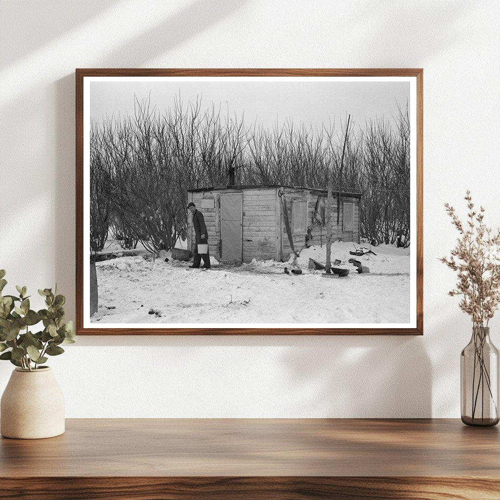 William Helmke in Front of One-Room Shack Iowa 1936