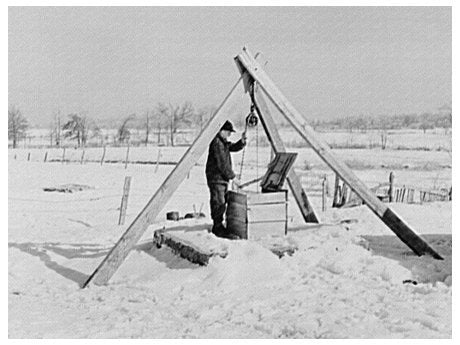Oscar Gaither Hoisting Water from Well Illinois 1937