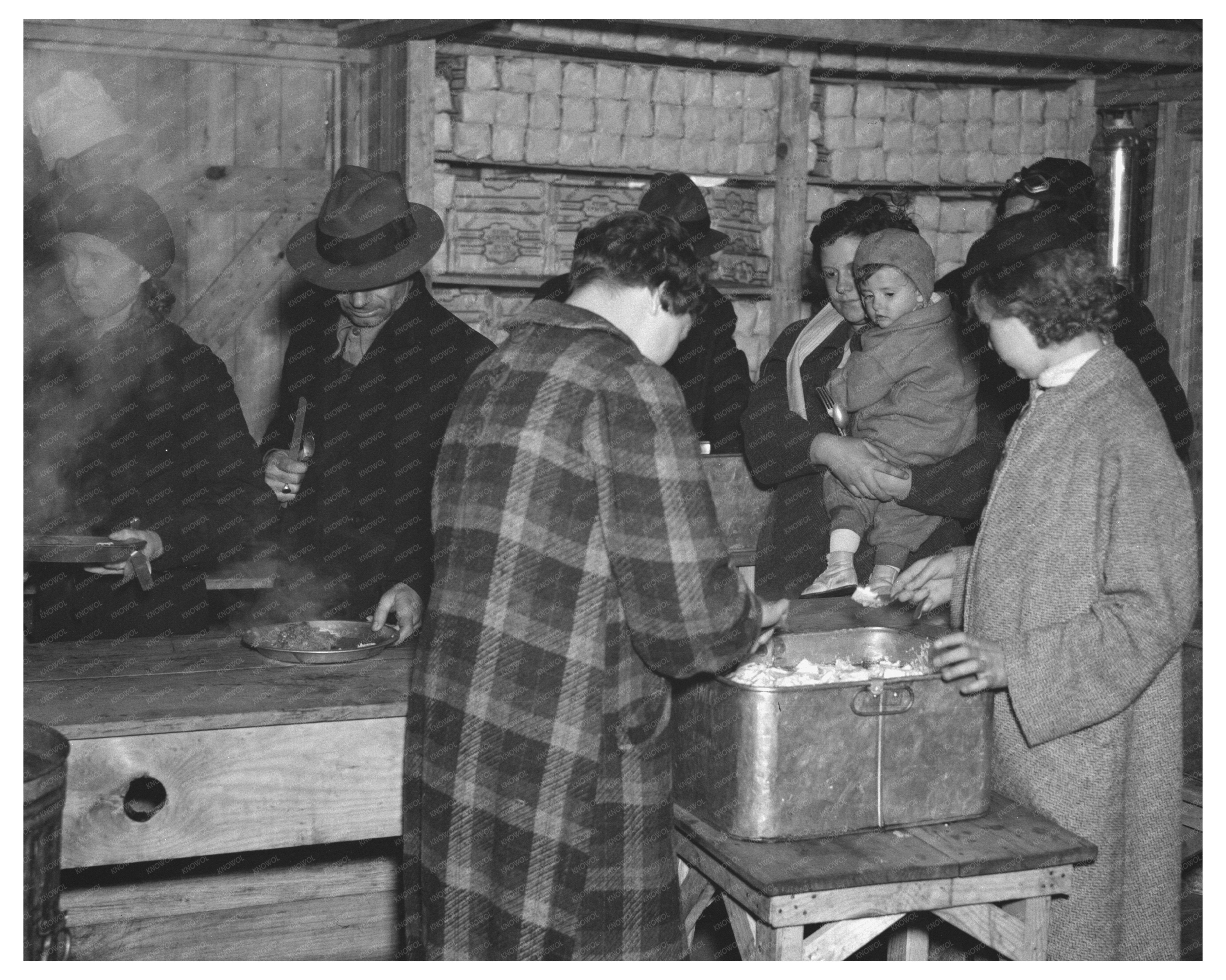 Flood Refugees Receiving Meals in Tent City 1937