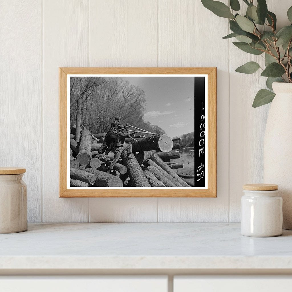 Lumberjack Maneuvering Logs Little Fork River Minnesota 1937