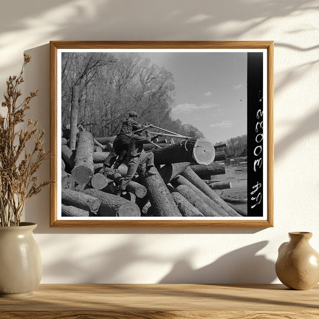 Lumberjack Maneuvering Logs Little Fork River Minnesota 1937