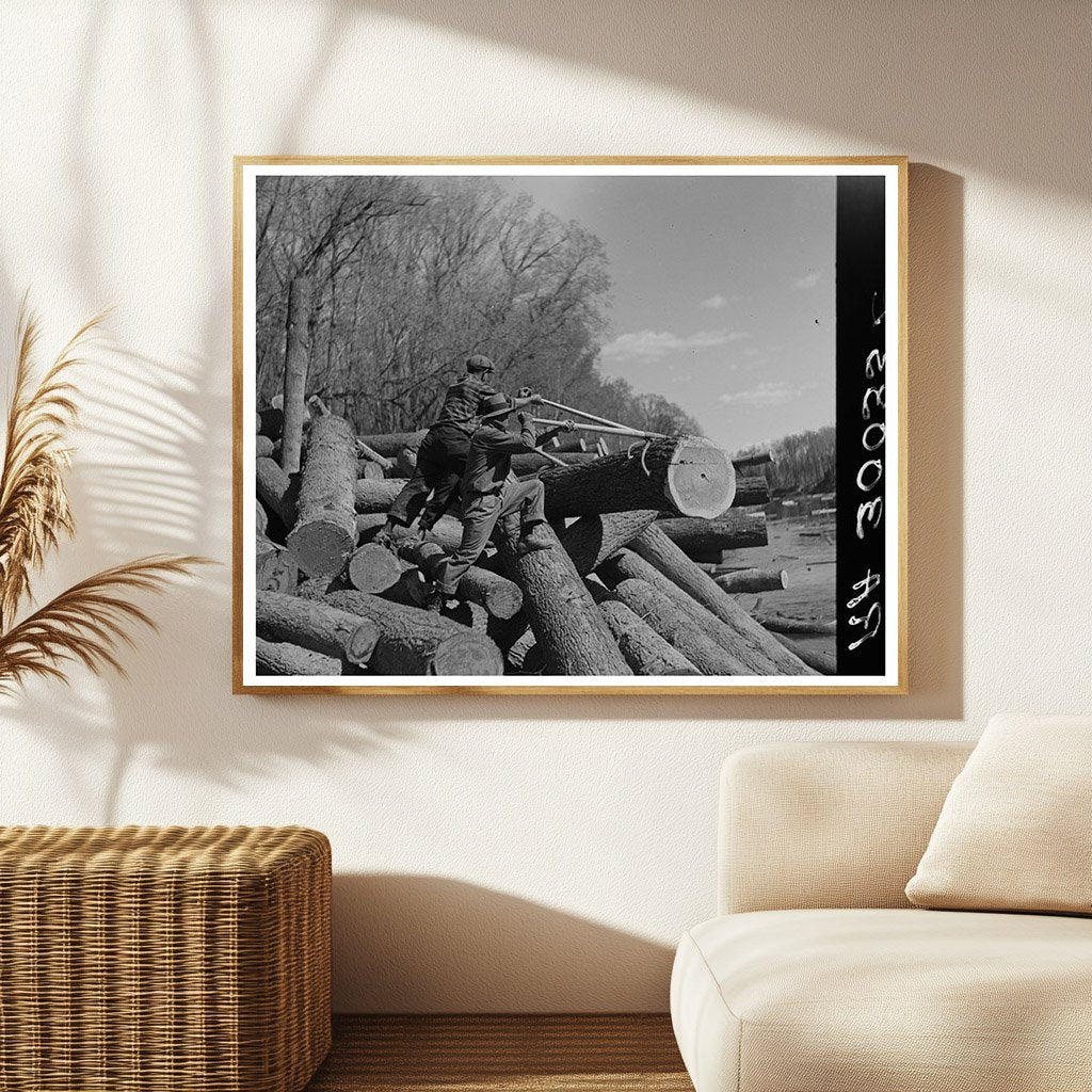 Lumberjack Maneuvering Logs Little Fork River Minnesota 1937