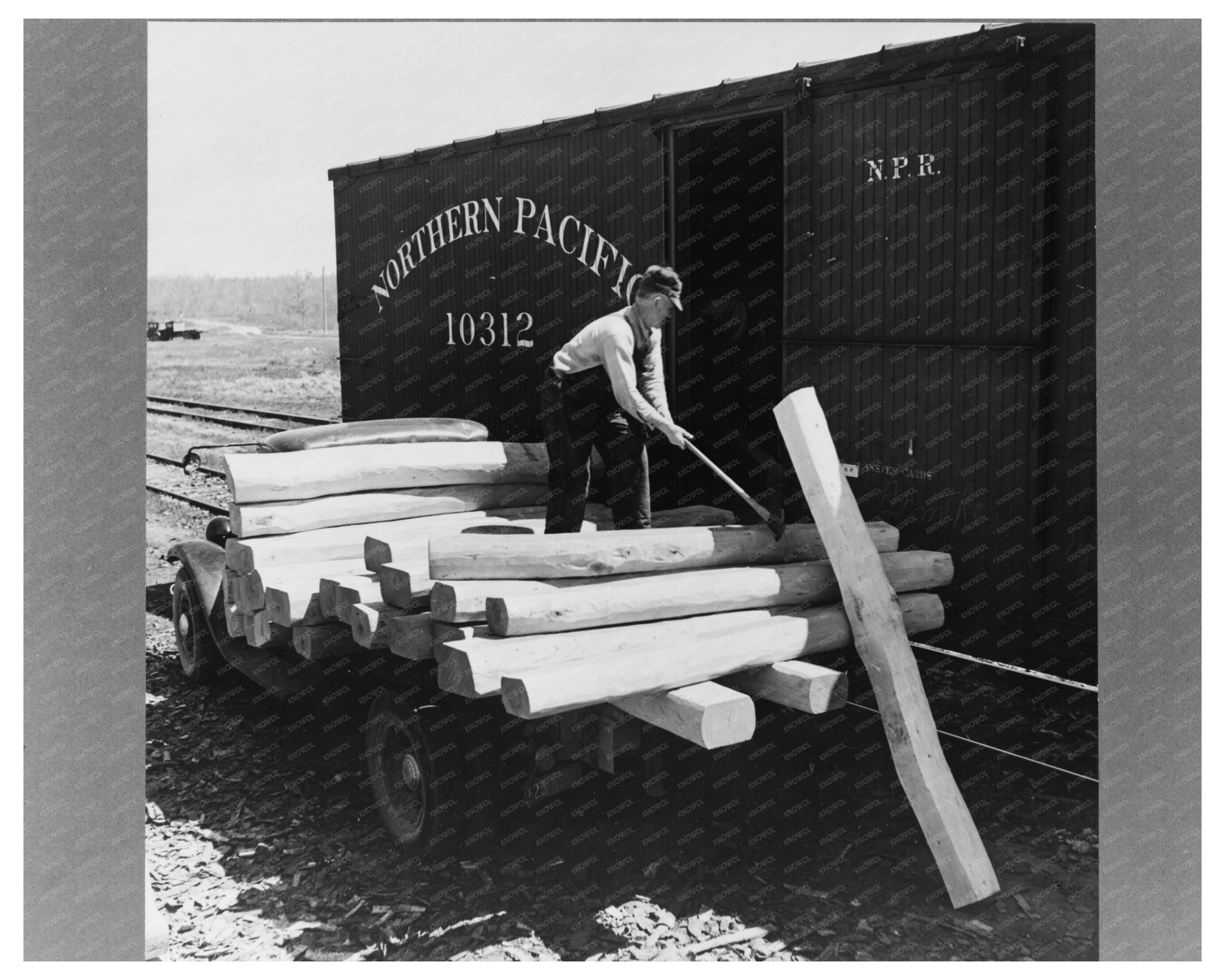 Loading Railroad Ties in Littlefork Minnesota June 1937