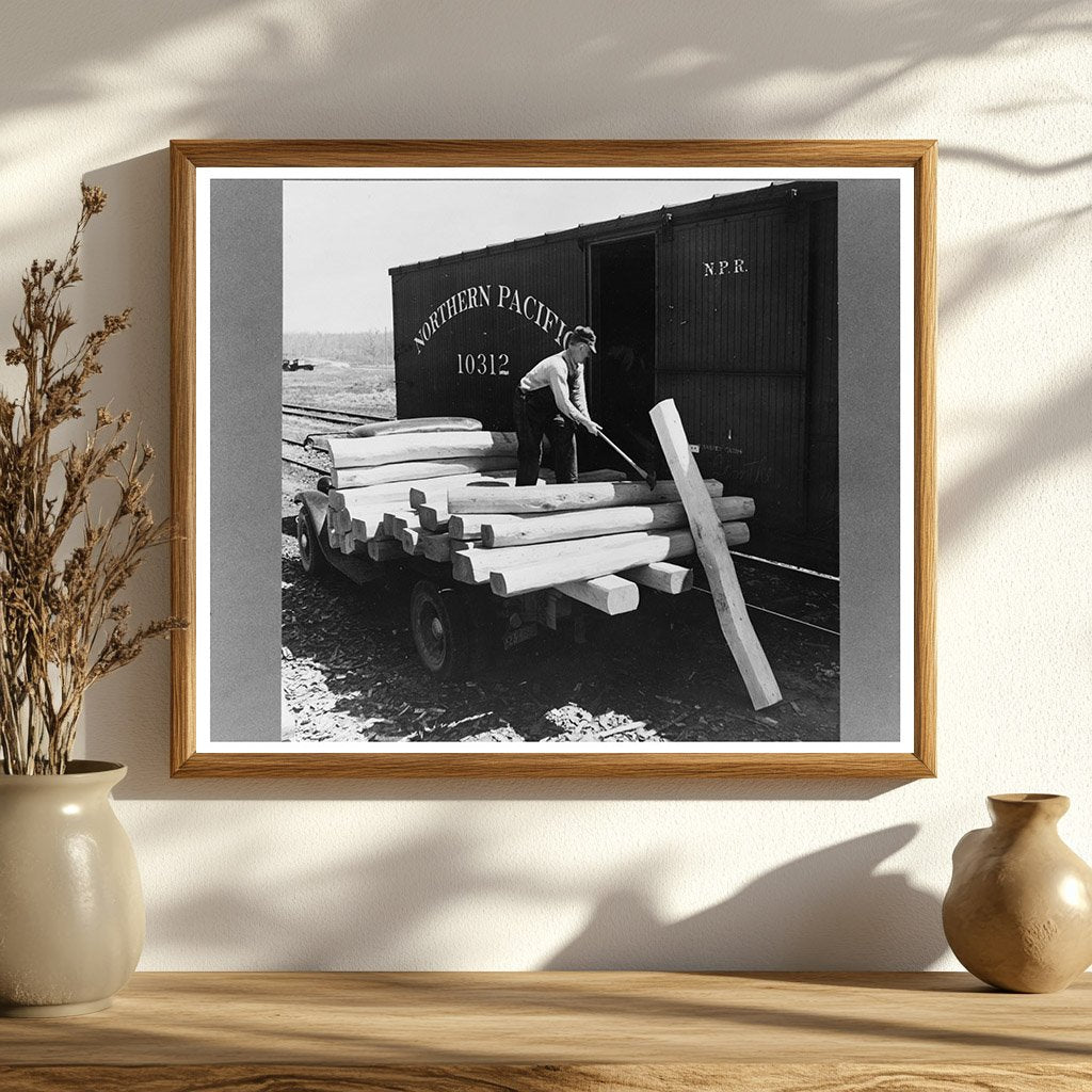 Loading Railroad Ties in Littlefork Minnesota June 1937
