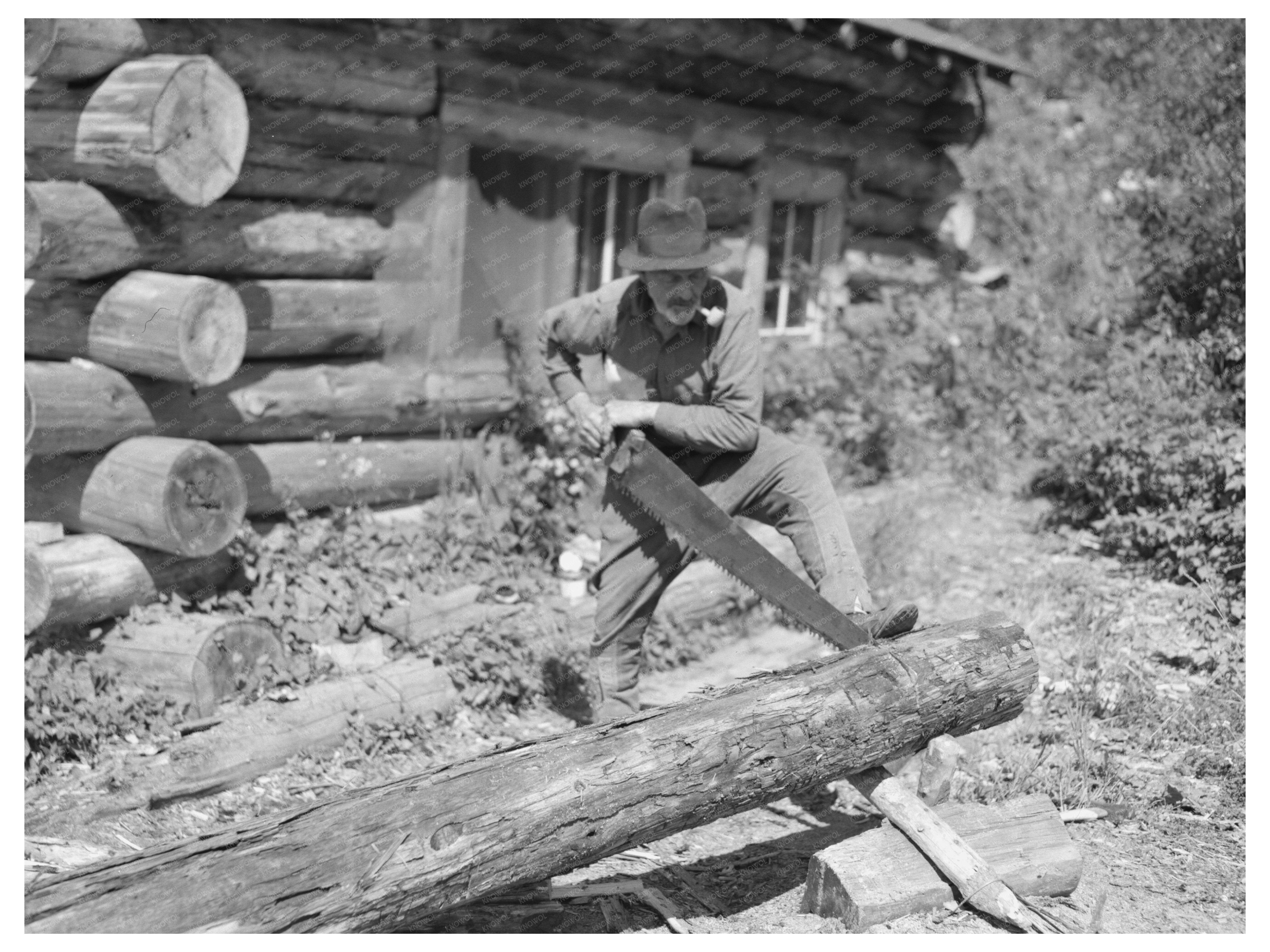 William Besson Sawing Wood in Winton Minnesota 1937