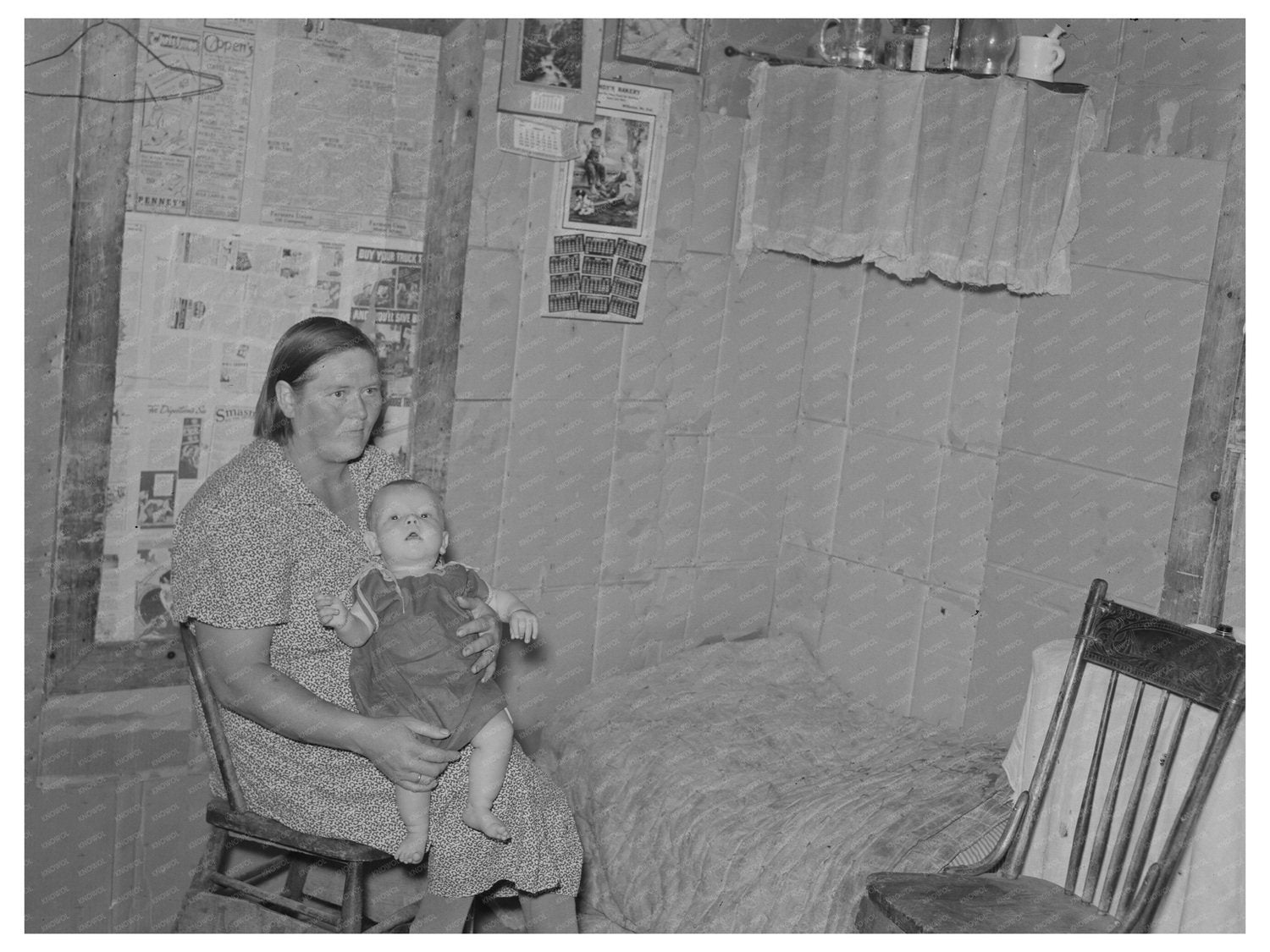Mrs. H. Gerling and Baby in North Dakota Farmhouse 1937