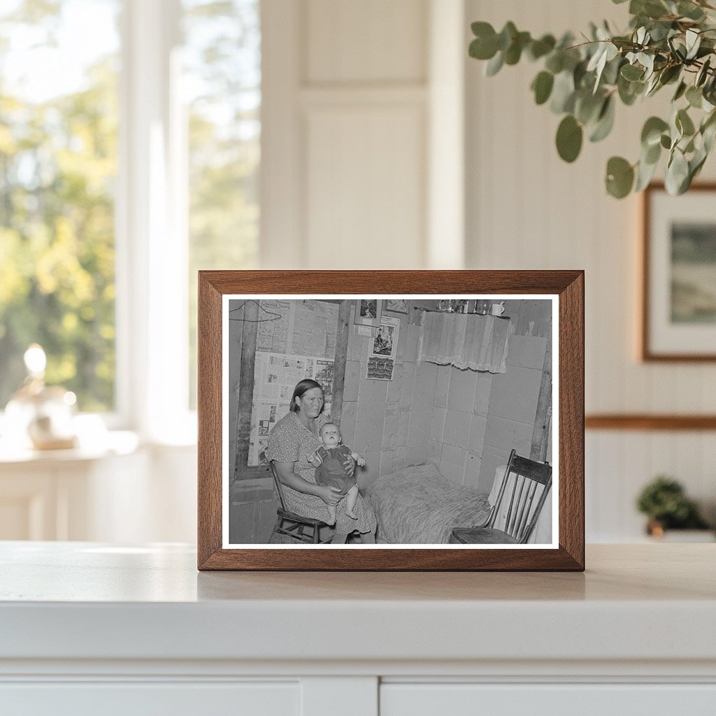 Mrs. H. Gerling and Baby in North Dakota Farmhouse 1937