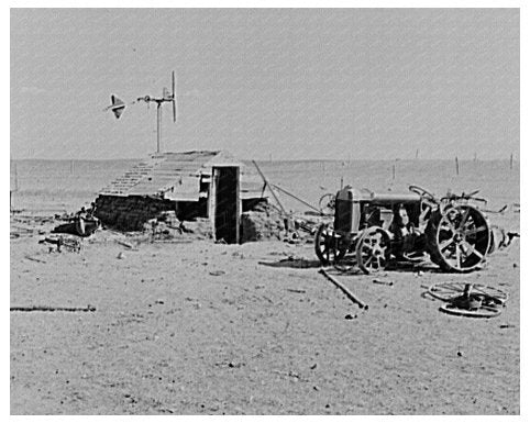 1937 Vintage Tractor and Shed in Drought-Affected Farm