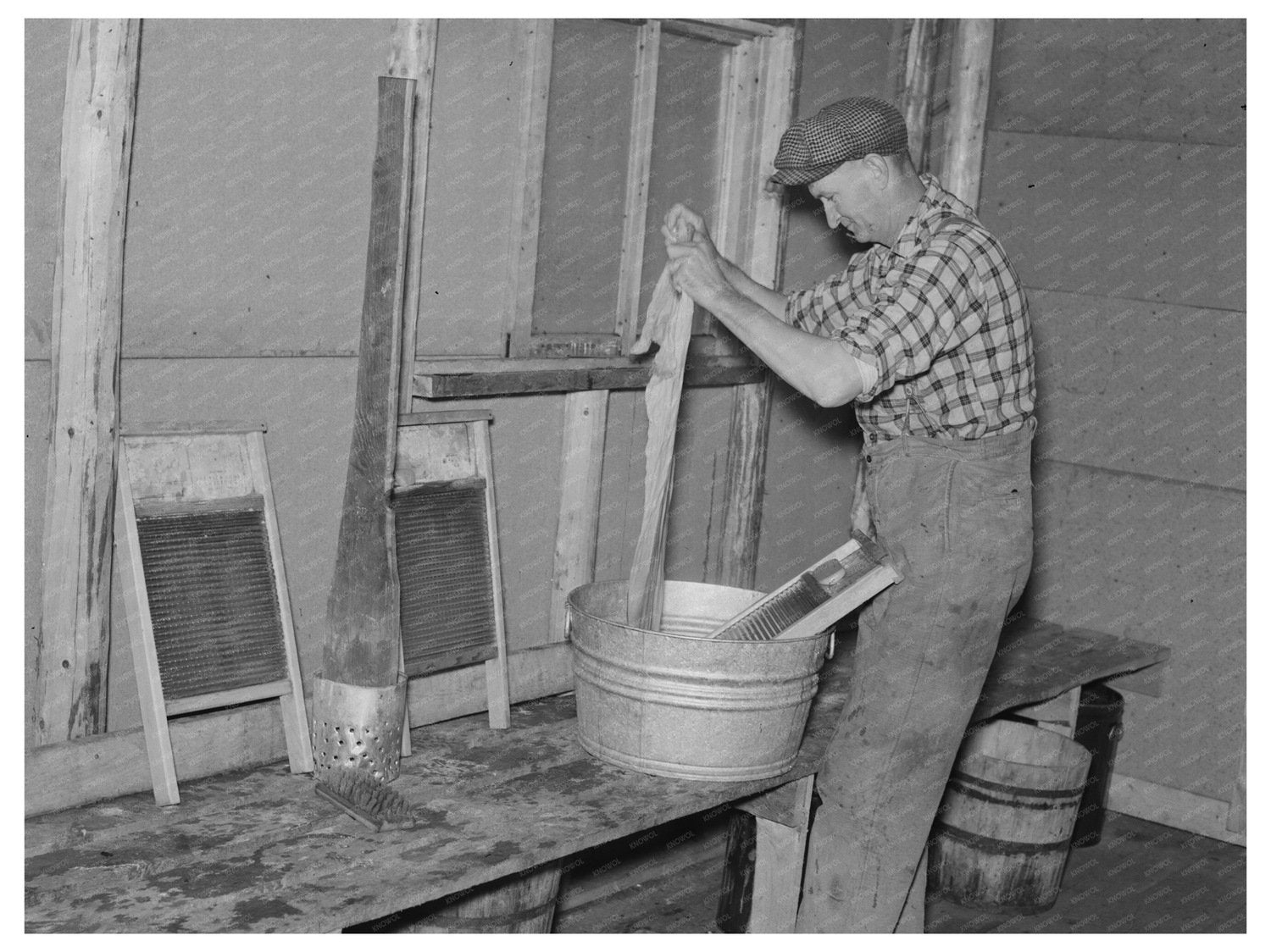 Lumberjack Washing Clothes in Effie Minnesota 1937