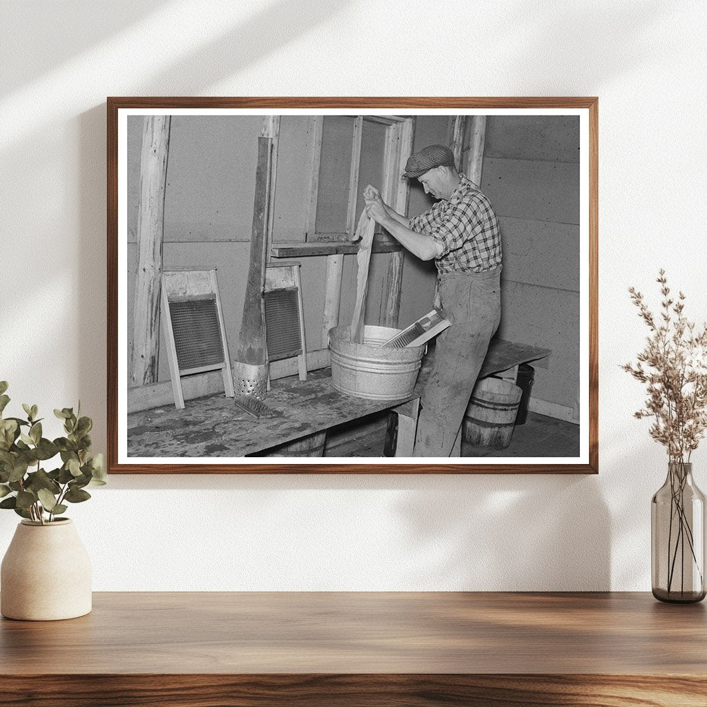 Lumberjack Washing Clothes in Effie Minnesota 1937