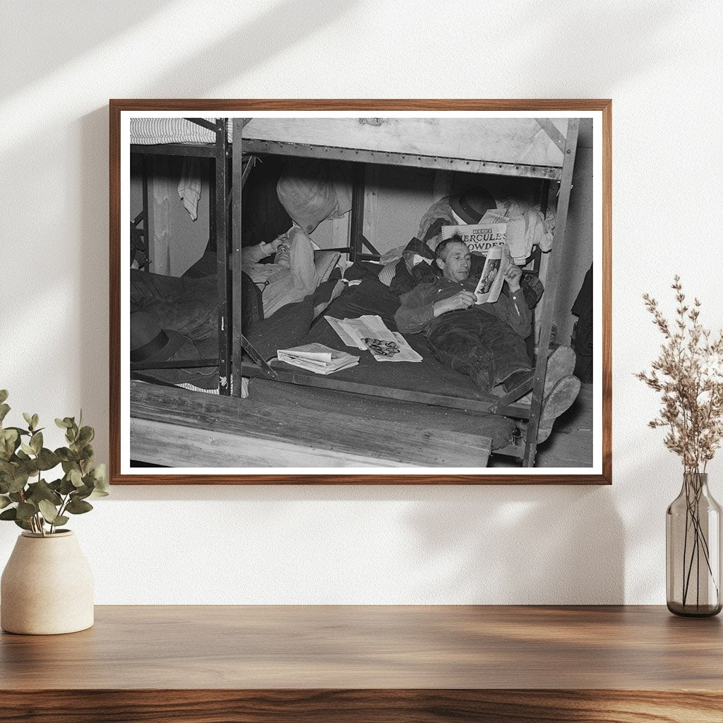 Lumberjacks Rest in Bunkhouse Effie Minnesota 1937