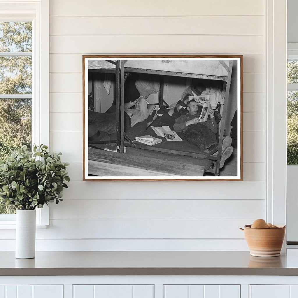 Lumberjacks Rest in Bunkhouse Effie Minnesota 1937