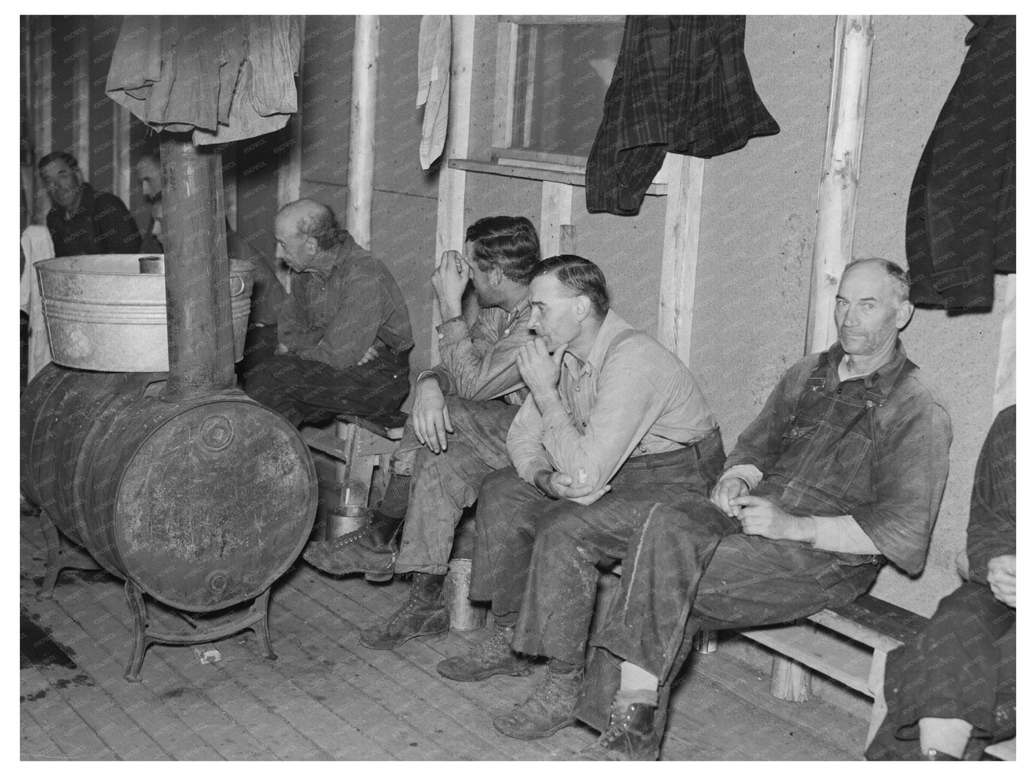 Lumberjacks Waiting for Dinner Horn in Minnesota 1937