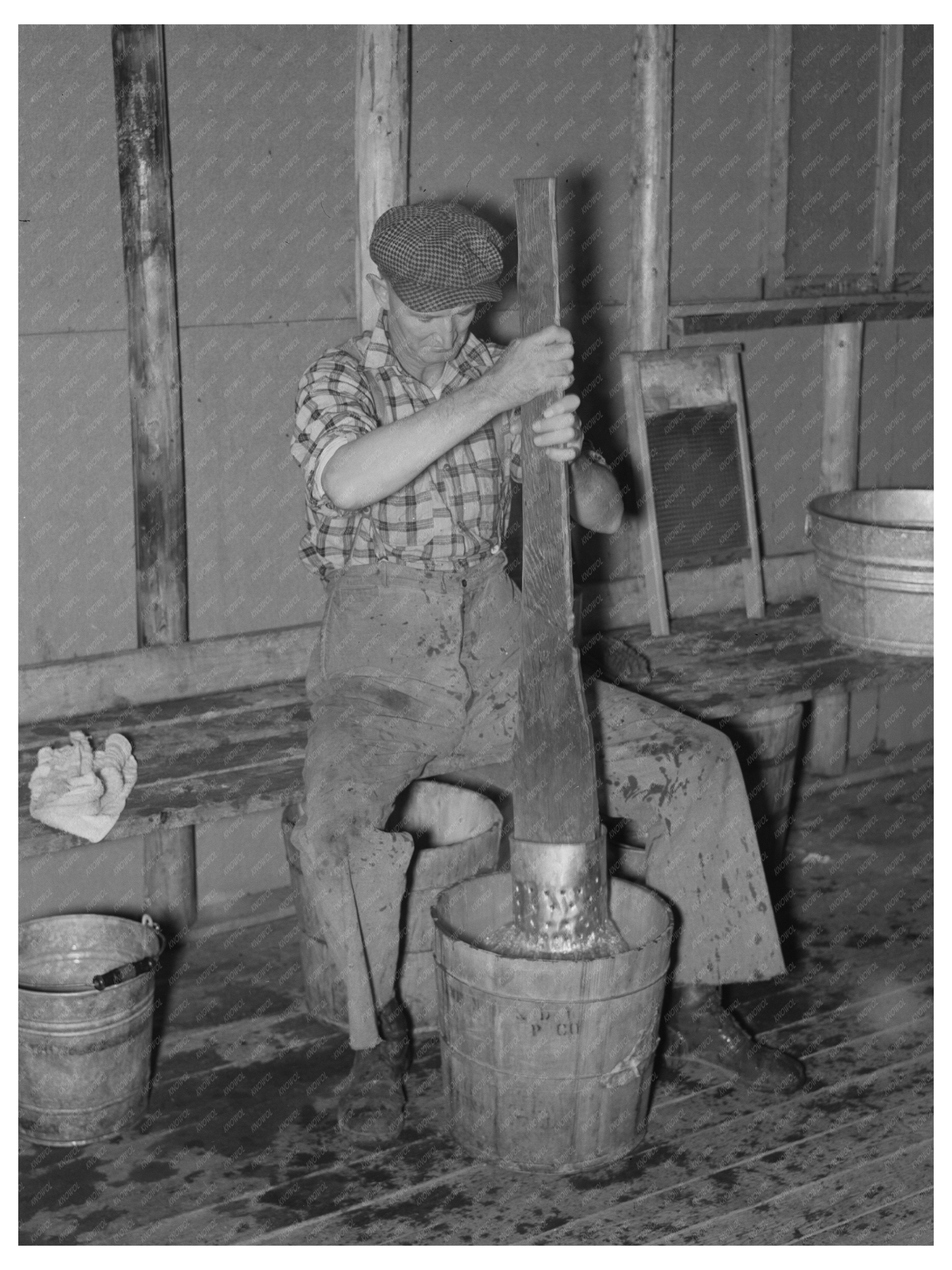 Lumberjack Washing Clothes at Logging Camp Effie Minnesota 1937