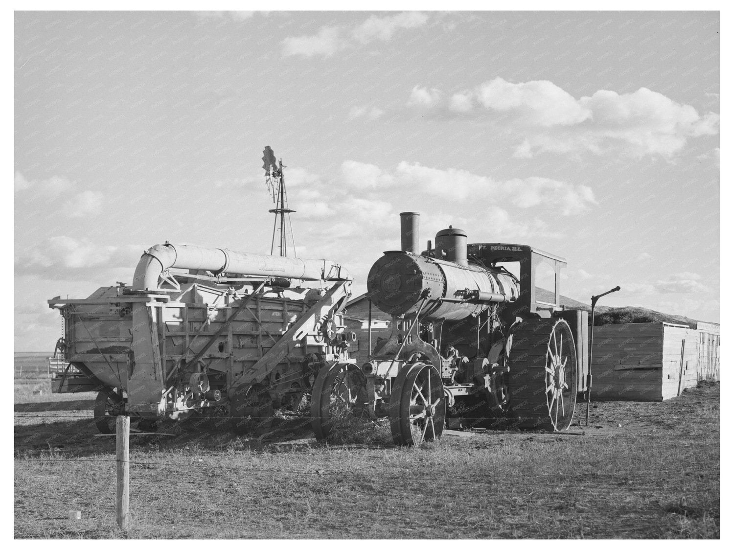 Steam Tractor and Threshing Machine in North Dakota 1937