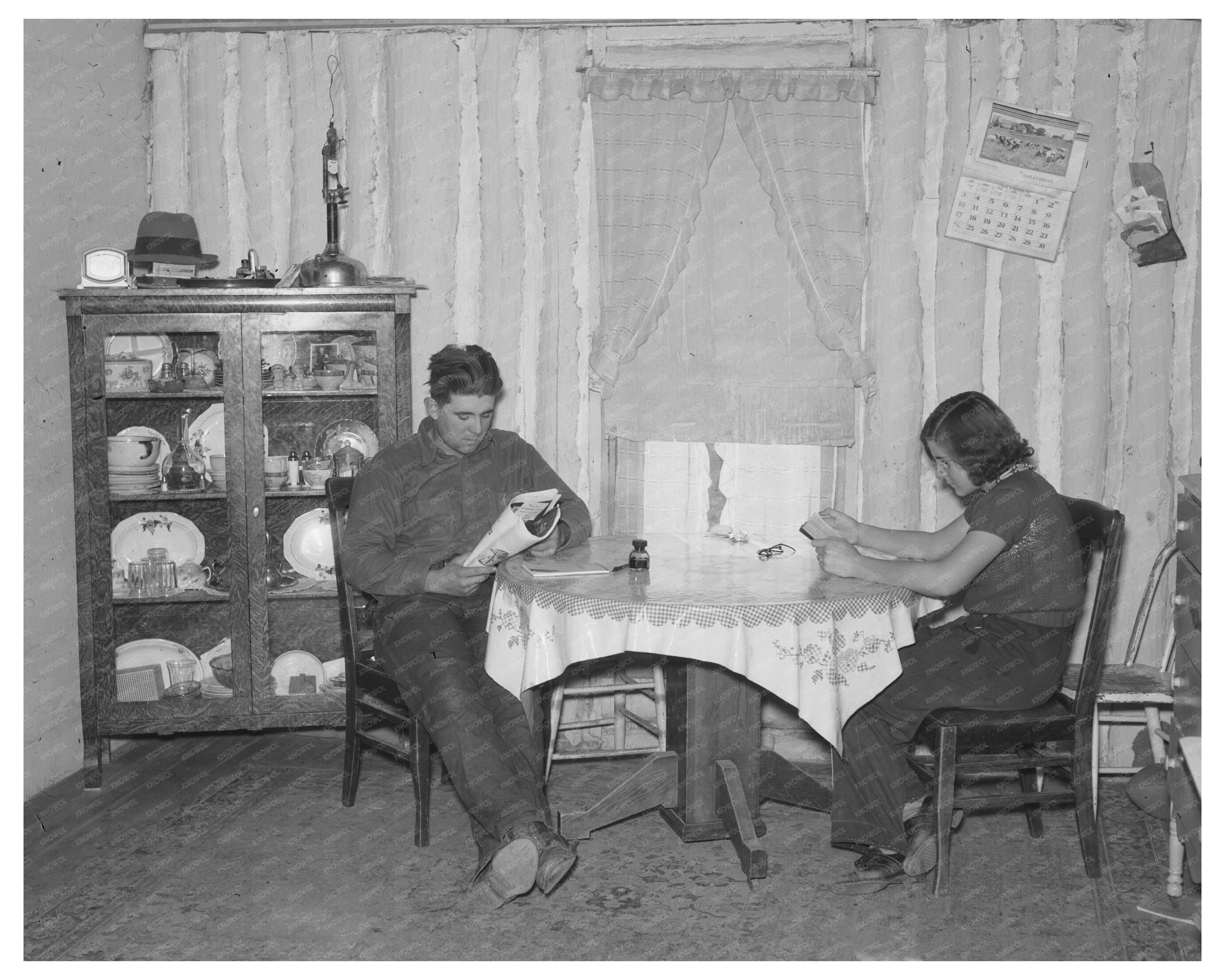 Children Reading at Dining Table in North Dakota 1937