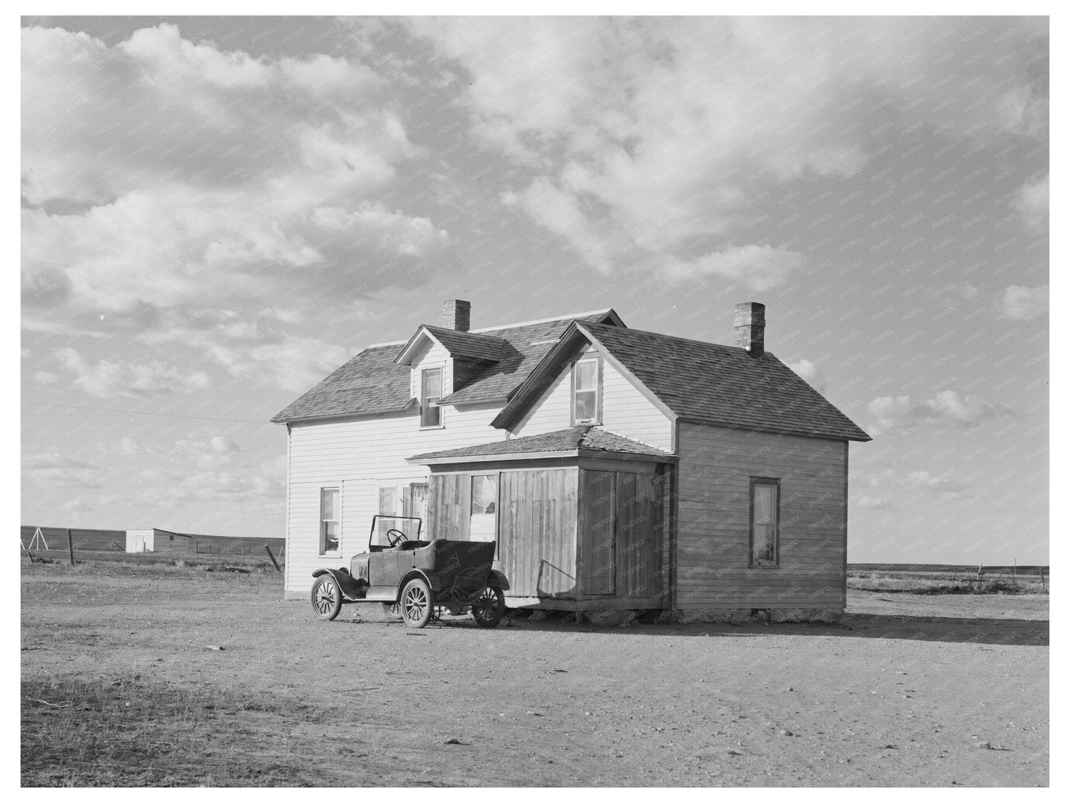 Farmhouse and Vintage Car in North Dakota 1937