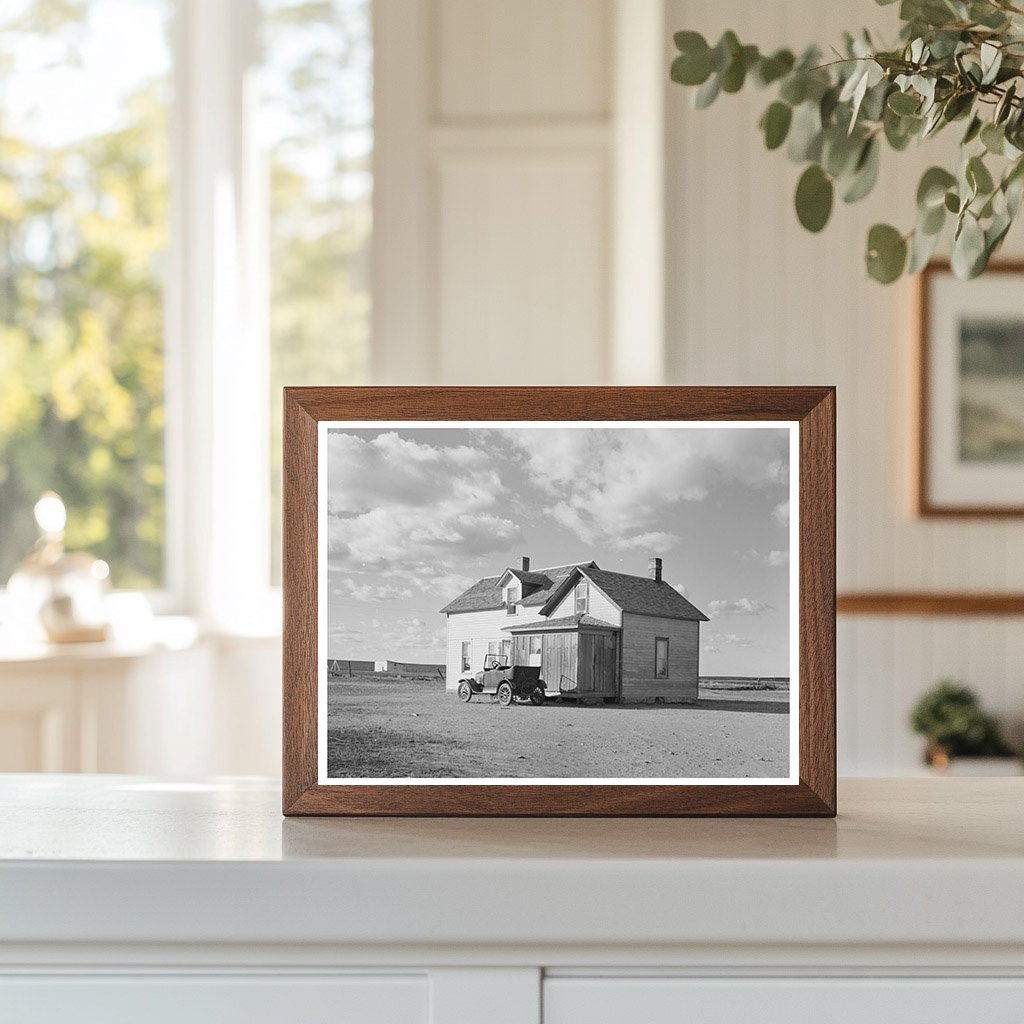 Farmhouse and Vintage Car in North Dakota 1937