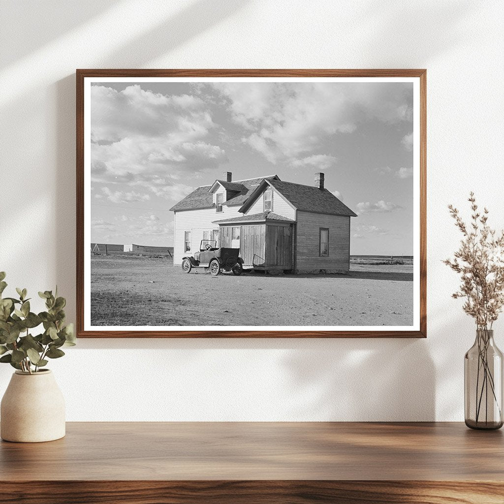 Farmhouse and Vintage Car in North Dakota 1937