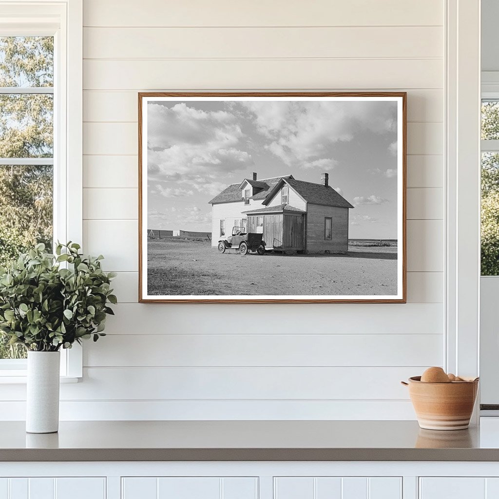 Farmhouse and Vintage Car in North Dakota 1937