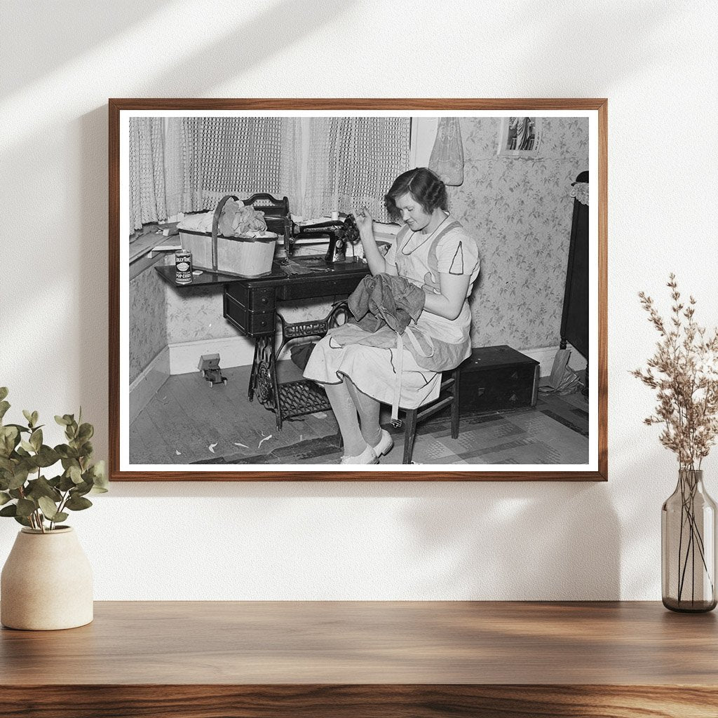 Mrs. Carl Thorson Patching Clothes Crosby North Dakota 1937