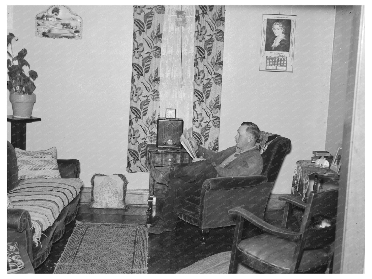 Mr. Jorgenson Reading in Living Room North Dakota 1937