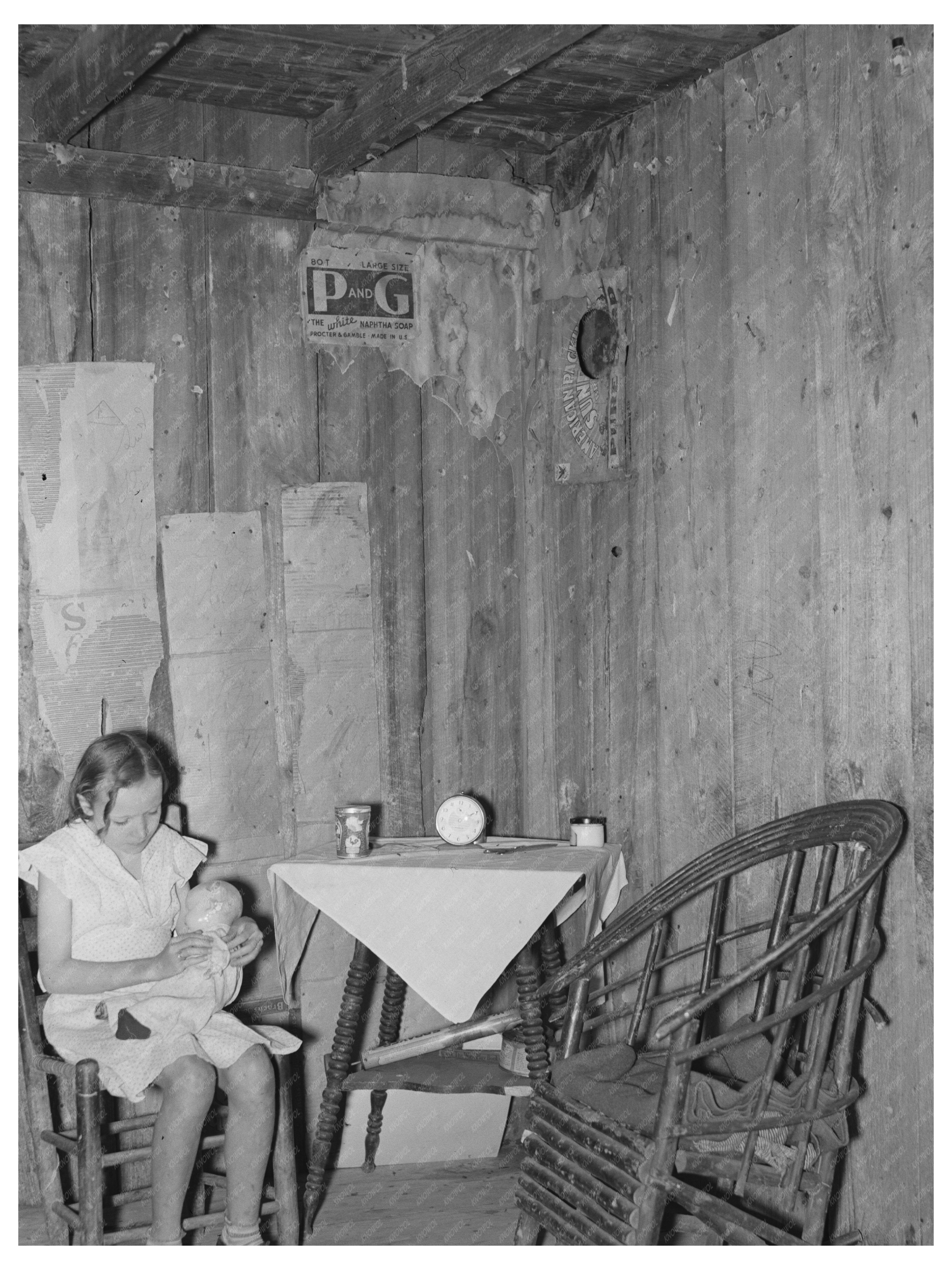 Young Girl in Vintage Living Room La Forge Missouri 1938