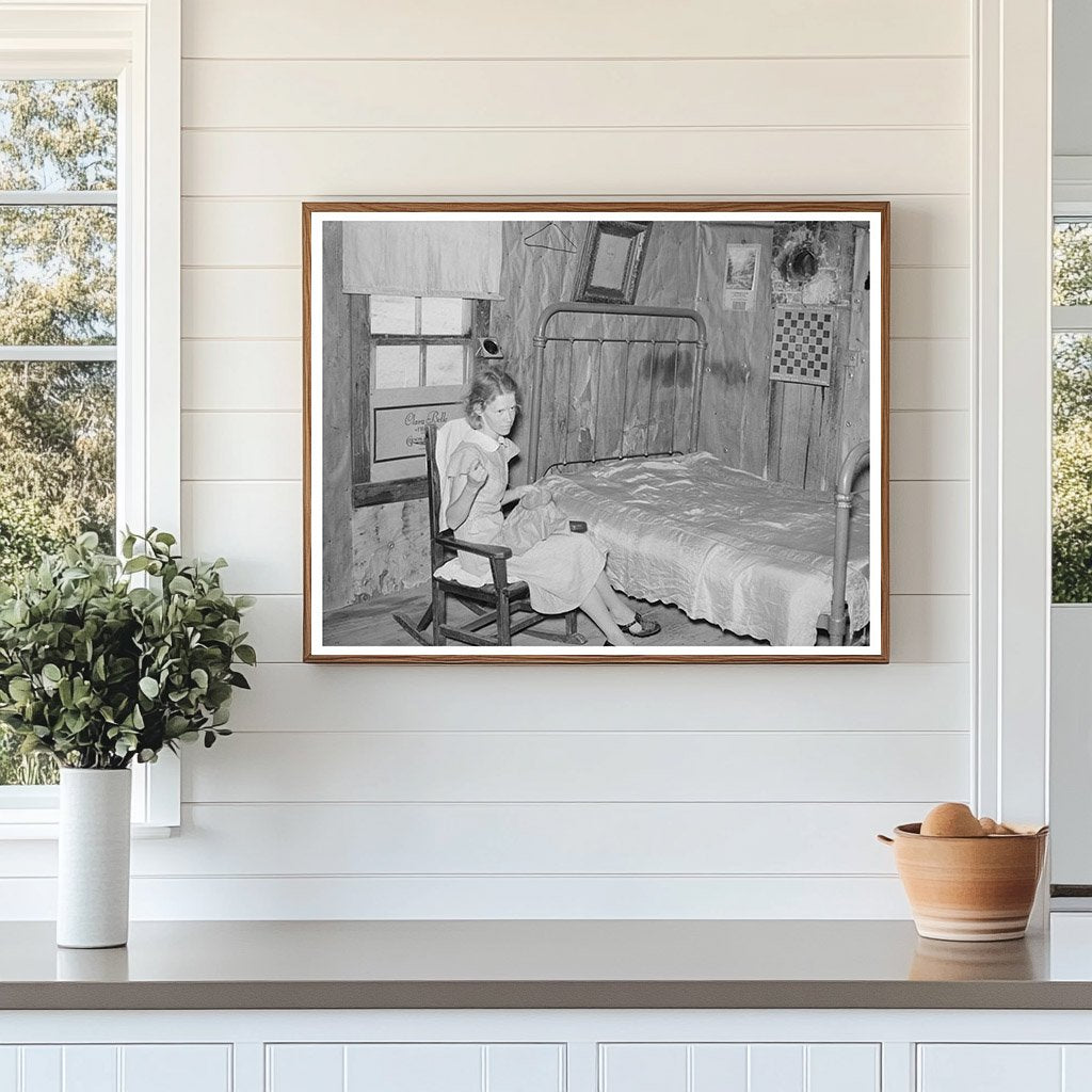 Sharecroppers Daughter Sewing in 1938 Missouri Home