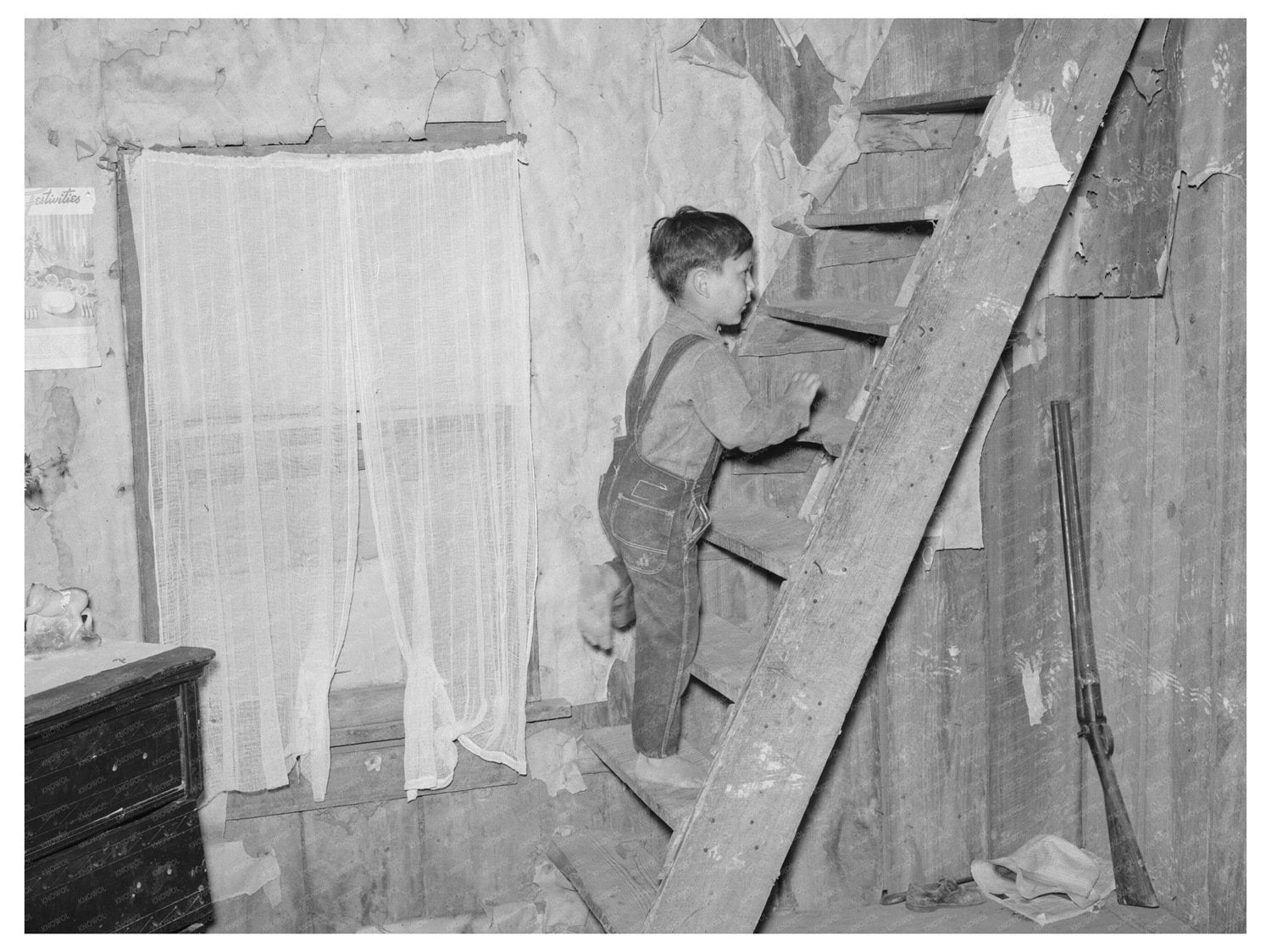 Sharecroppers Son Climbing Stairs Attic Bedroom May 1938