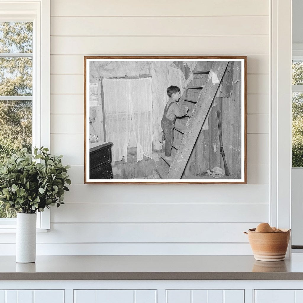 Sharecroppers Son Climbing Stairs Attic Bedroom May 1938
