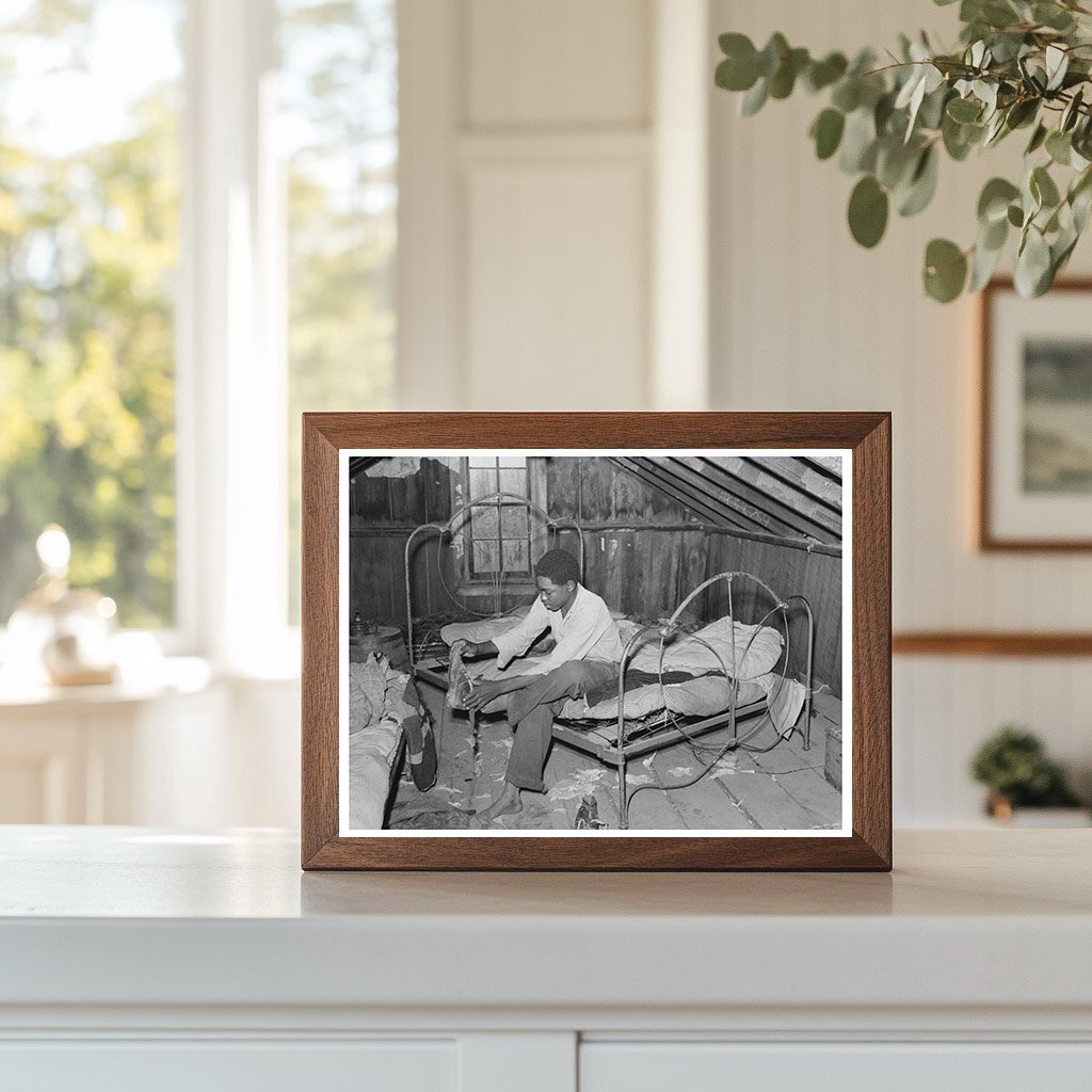 Vintage 1938 Photo of Boy in Attic of Sharecropper Shack