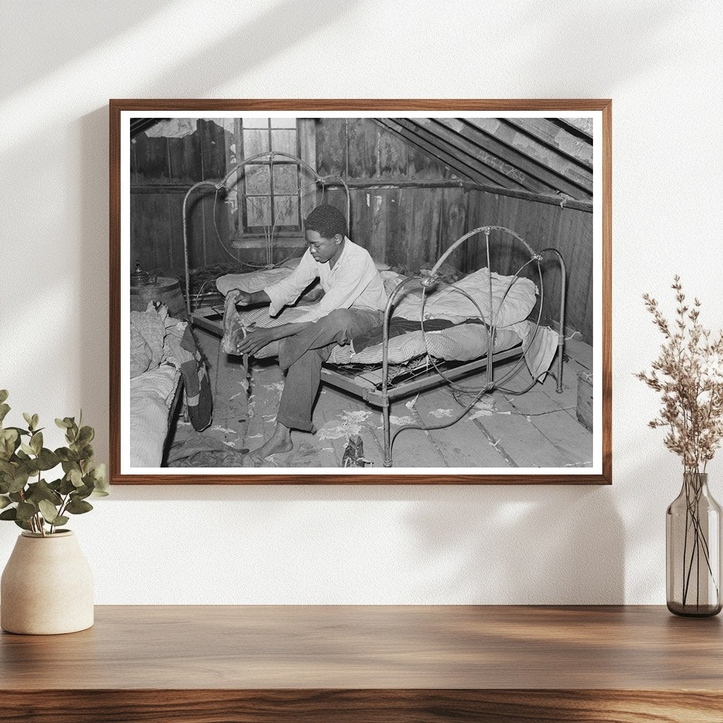 Vintage 1938 Photo of Boy in Attic of Sharecropper Shack