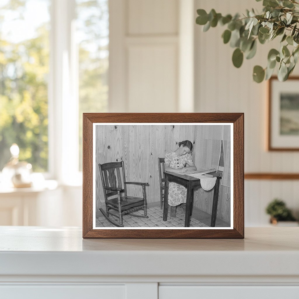 Young Girl Doing Homework in New Farm Home 1938