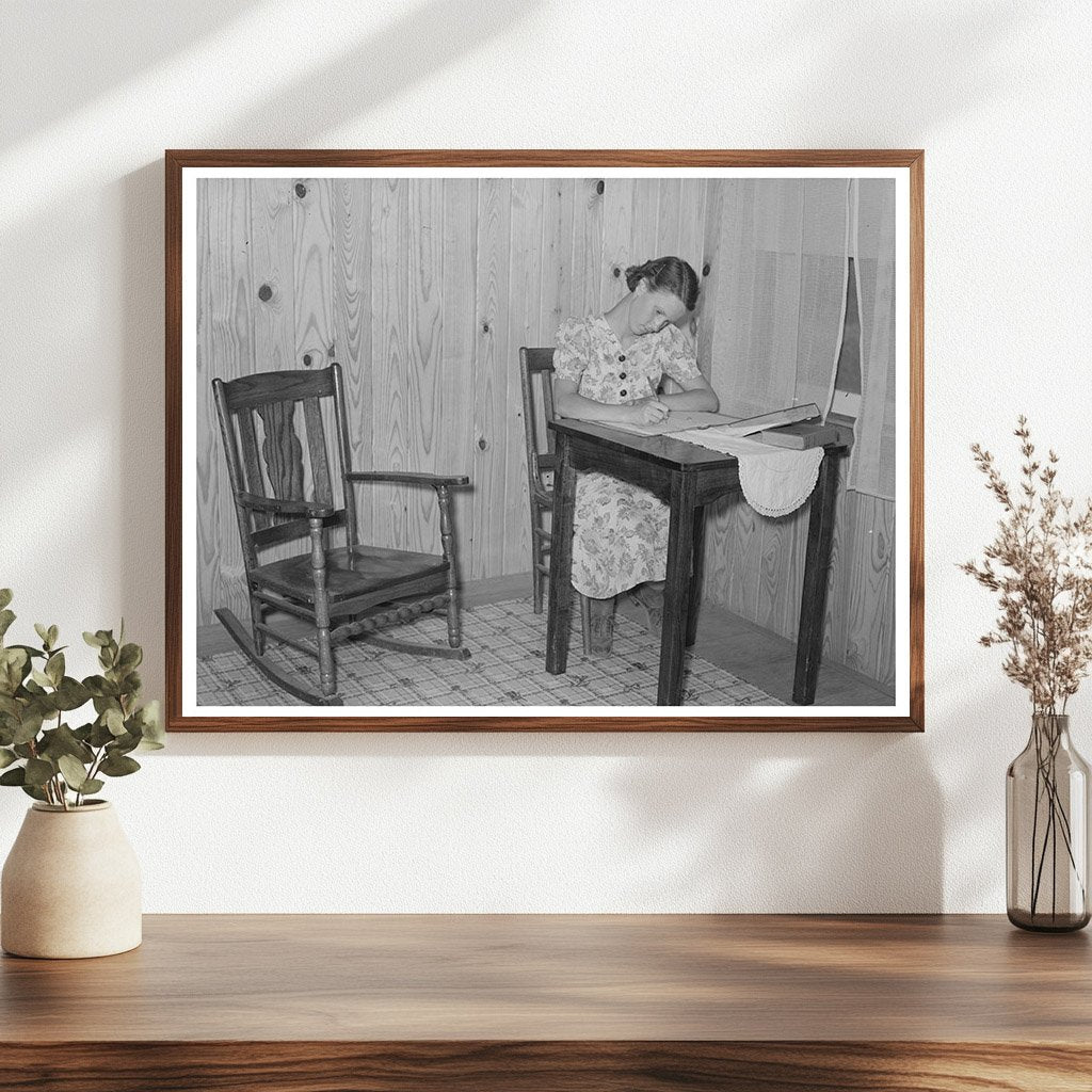 Young Girl Doing Homework in New Farm Home 1938