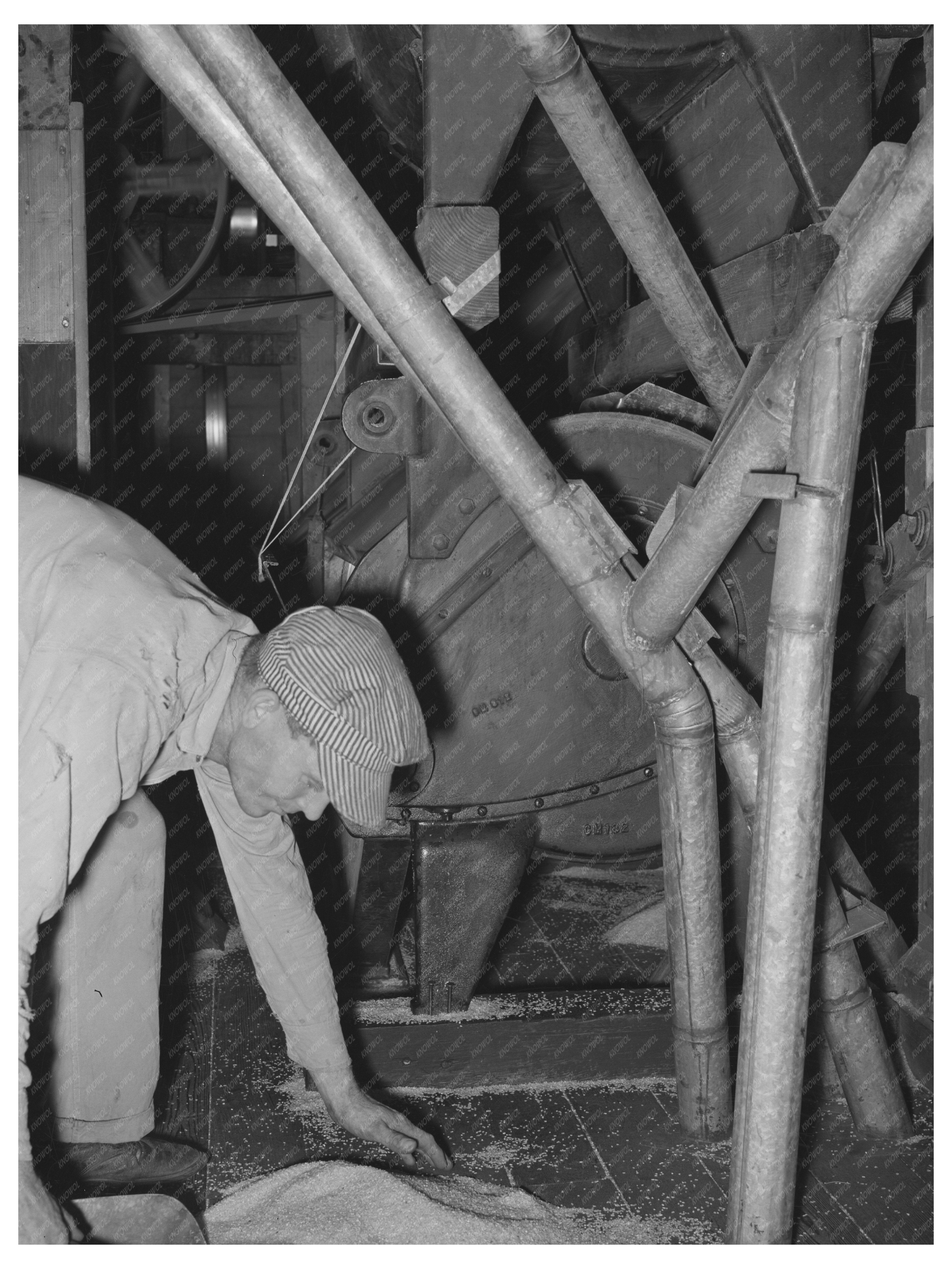 Rice Mill Worker Collecting Spilled Rice Crowley Louisiana 1938