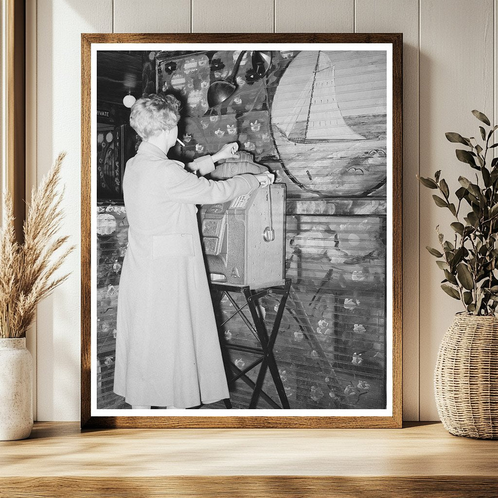 Girl Playing Slot Machine in Raceland Louisiana 1938
