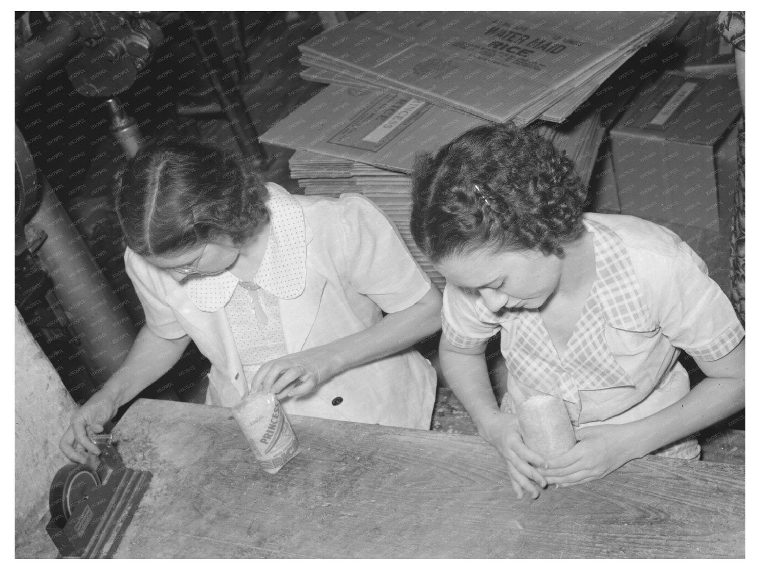 Vintage 1938 Workers Packaging Rice in Abbeville Louisiana
