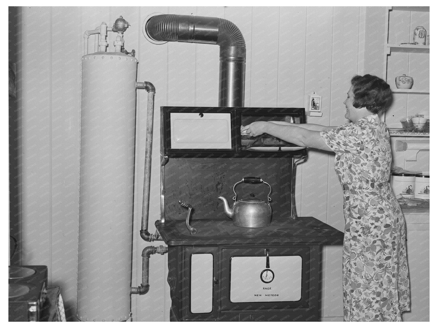 Vintage Stove and Hot Water Boiler in Arkansas Farm Home 1938
