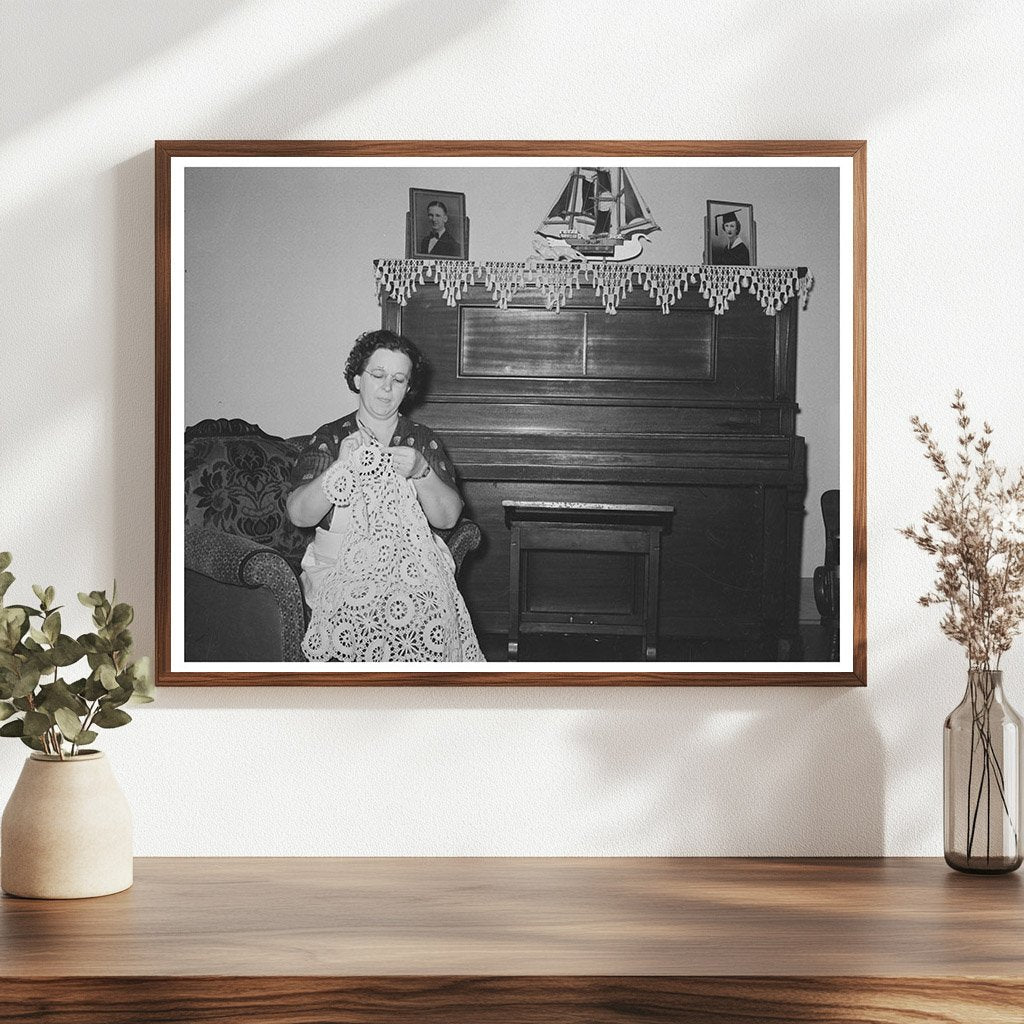 Joseph La Blancs Wife Crocheting in Louisiana 1938