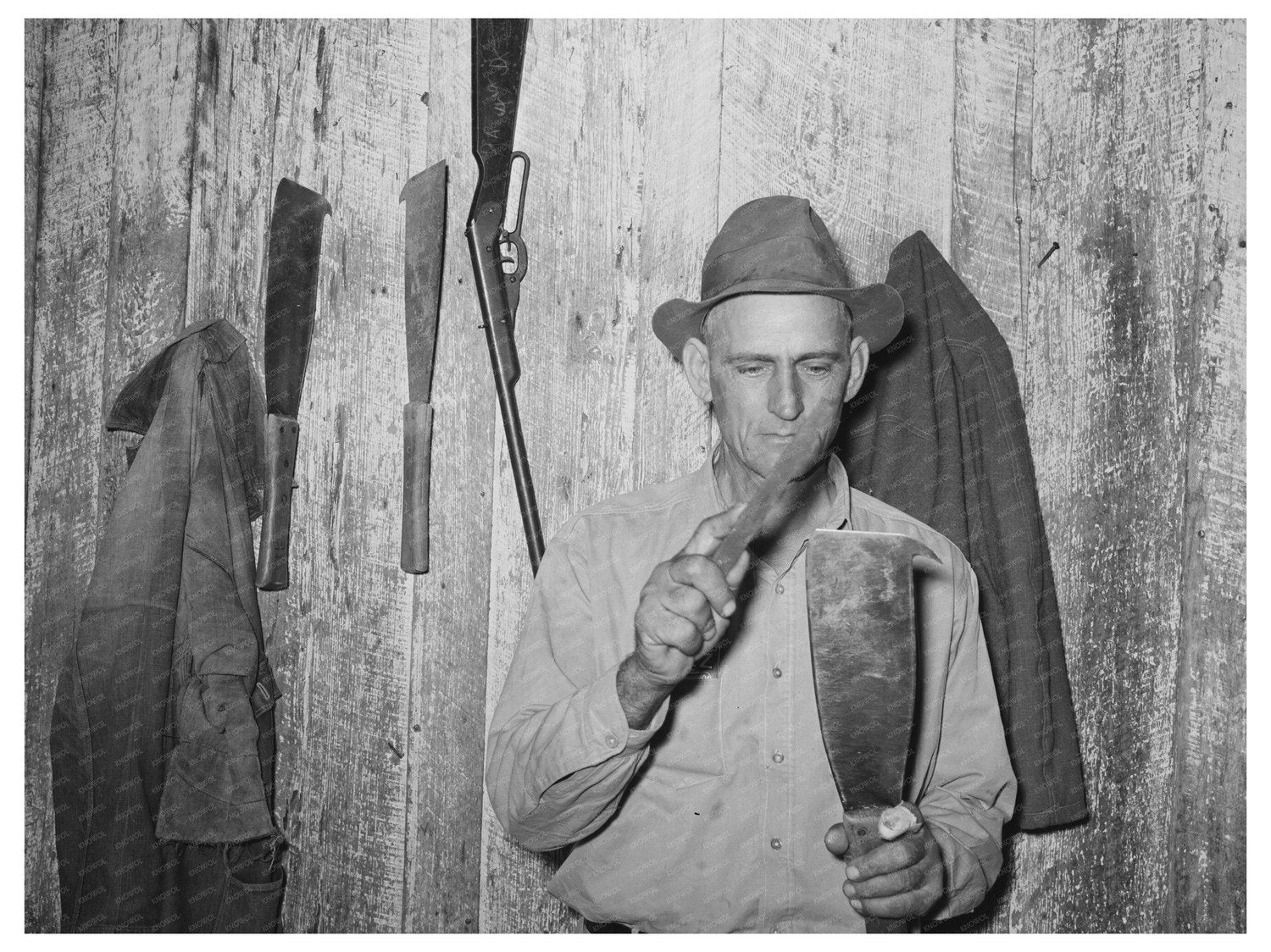 Emil Kimball Sharpening Cane Knife Morganza Louisiana 1938