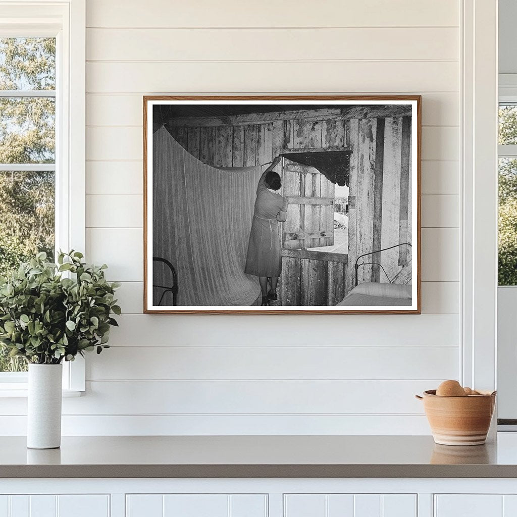 Mrs. Emil Kimball Sweeping Kitchen in Louisiana 1938